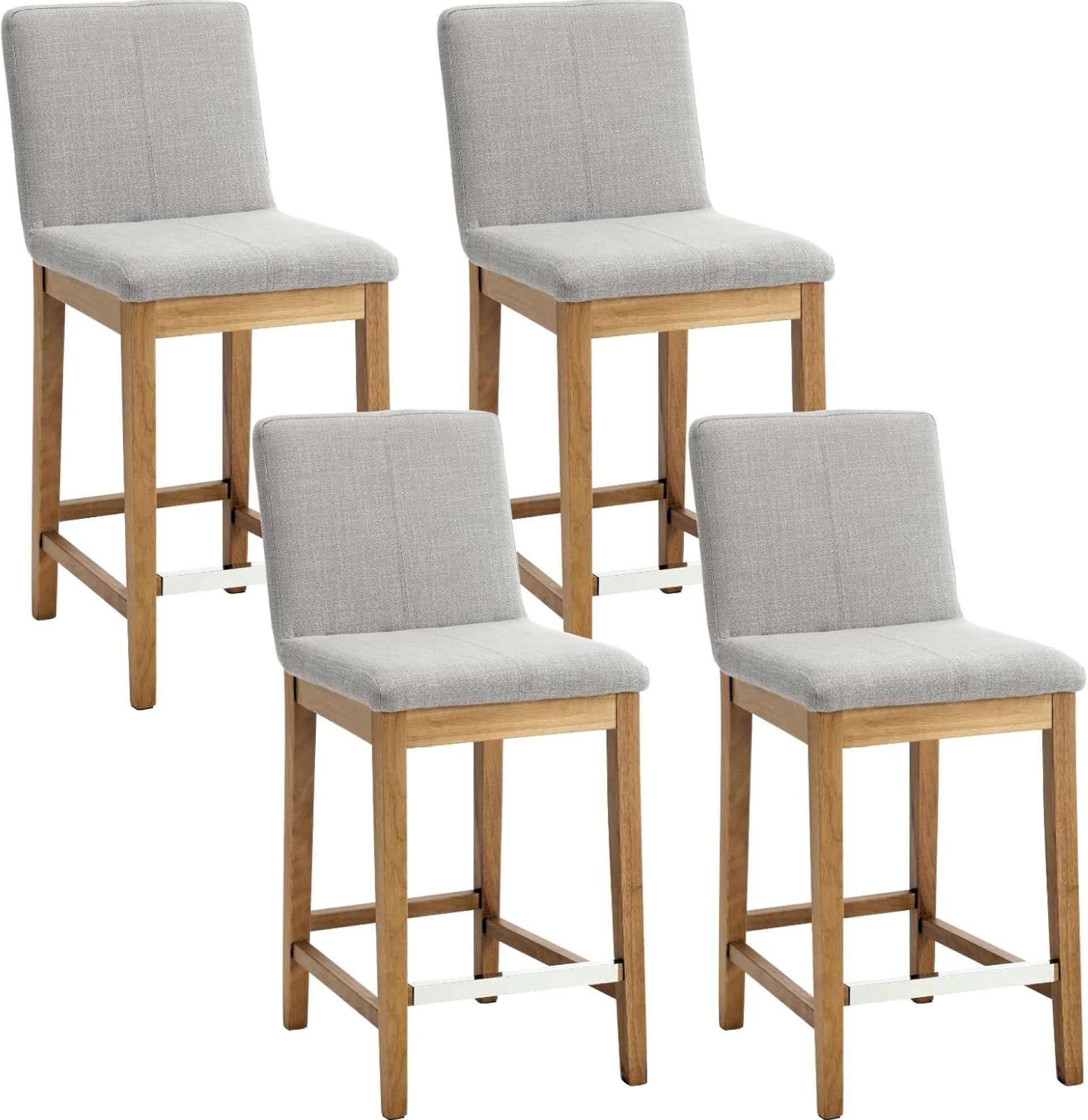 Counter Stool for Kitchen Island Set of 4 Linen Fabric Upholstered Bar Stools with Back 26 Inch Mid Century Rectangle Wood Barstools for Counter Height Table/Home Bar/Patio, Light Grey Counter Stool for Kitchen Island Set of 4 Linen Fabric Upholstered Bar Stools with Back 26 Inch Mid Century Rectangle Wood Barstools for Counter Height Table/Home Bar/Patio, Light Grey
