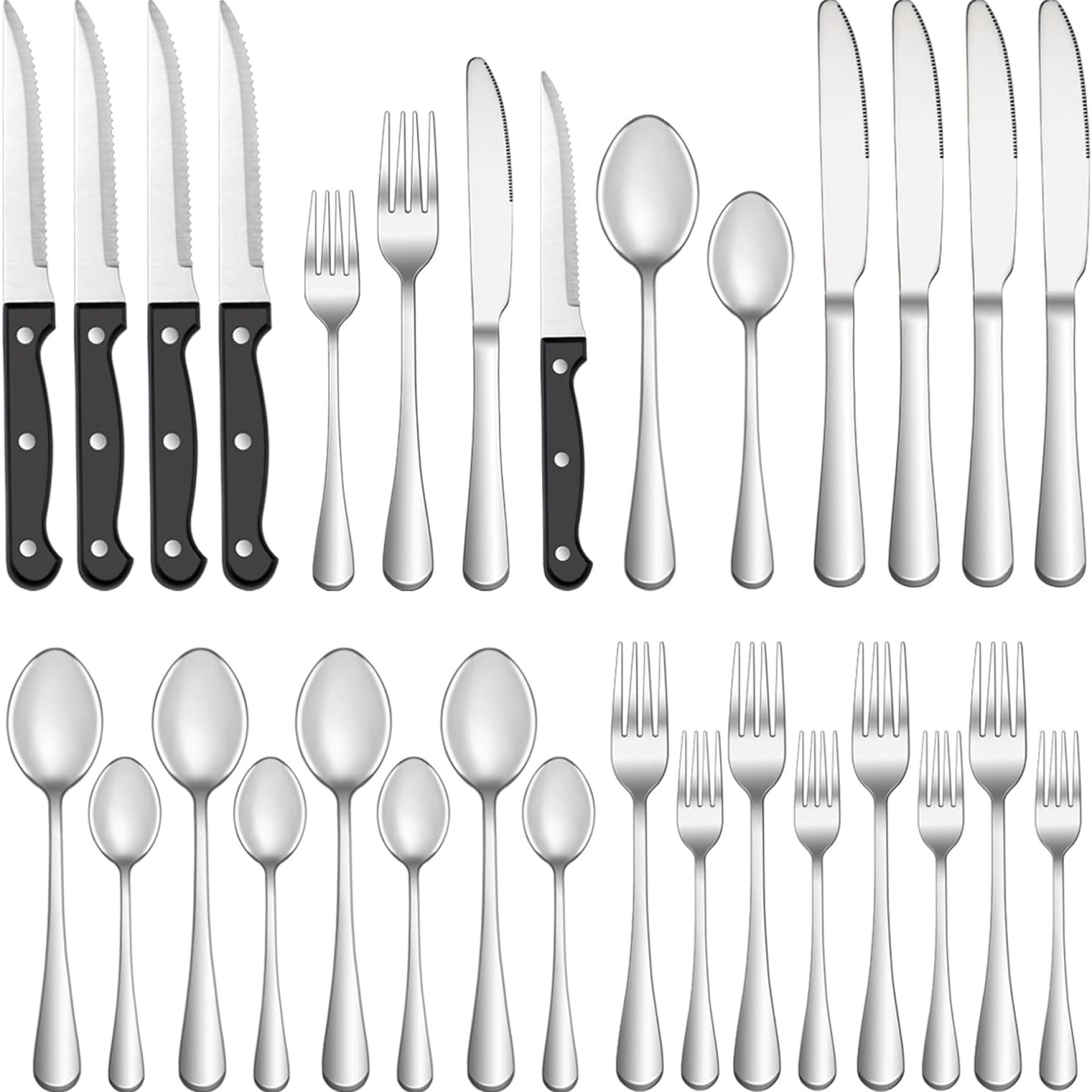 24 Pcs Silverware Set with Steak Knives Service for 4,Stainless Steel Flatware Set,Mirror Polished Cutlery Utensil Set,Home Kitchen Eating Tableware Set,Include Fork Knife Spoon Set,Dishwasher Safe 24 Pcs Silverware Set with Steak Knives Service for 4,Stainless Steel Flatware Set,Mirror Polished Cutlery Utensil Set,Home Kitchen Eating Tableware Set,Include Fork Knife Spoon Set,Dishwasher Safe