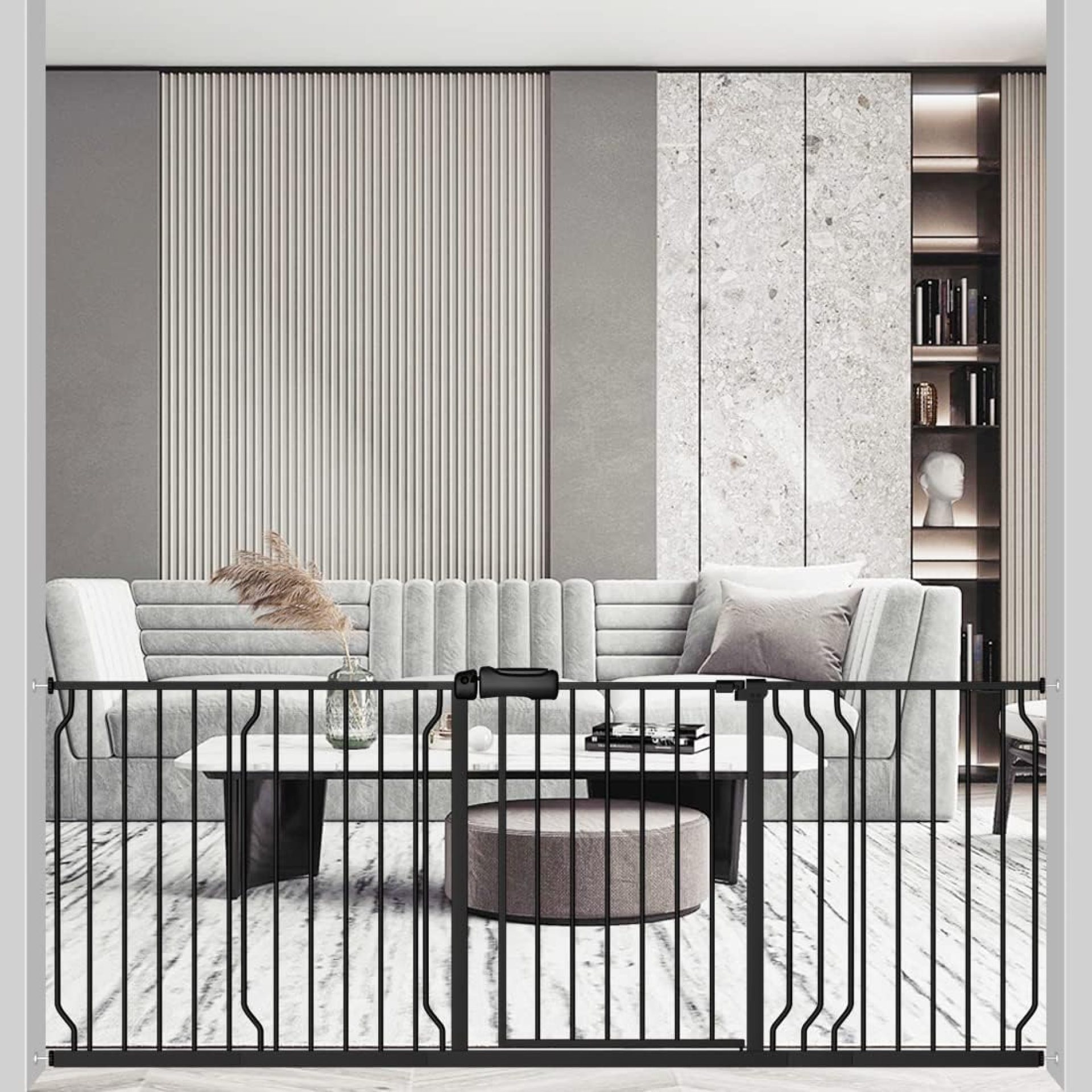 ALLAIBB Extra Wide Pressure Mounted Baby Gate Walk Through Child Kids Safety Toddler Tension White Long Large Pet Dog Gates with Extension for doorways Kitchen (76.38-81.10″/194-206cm, Black) ALLAIBB Extra Wide Pressure Mounted Baby Gate Walk Through Child Kids Safety Toddler Tension White Long Large Pet Dog Gates with Extension for doorways Kitchen (76.38-81.10″/194-206cm, Black)