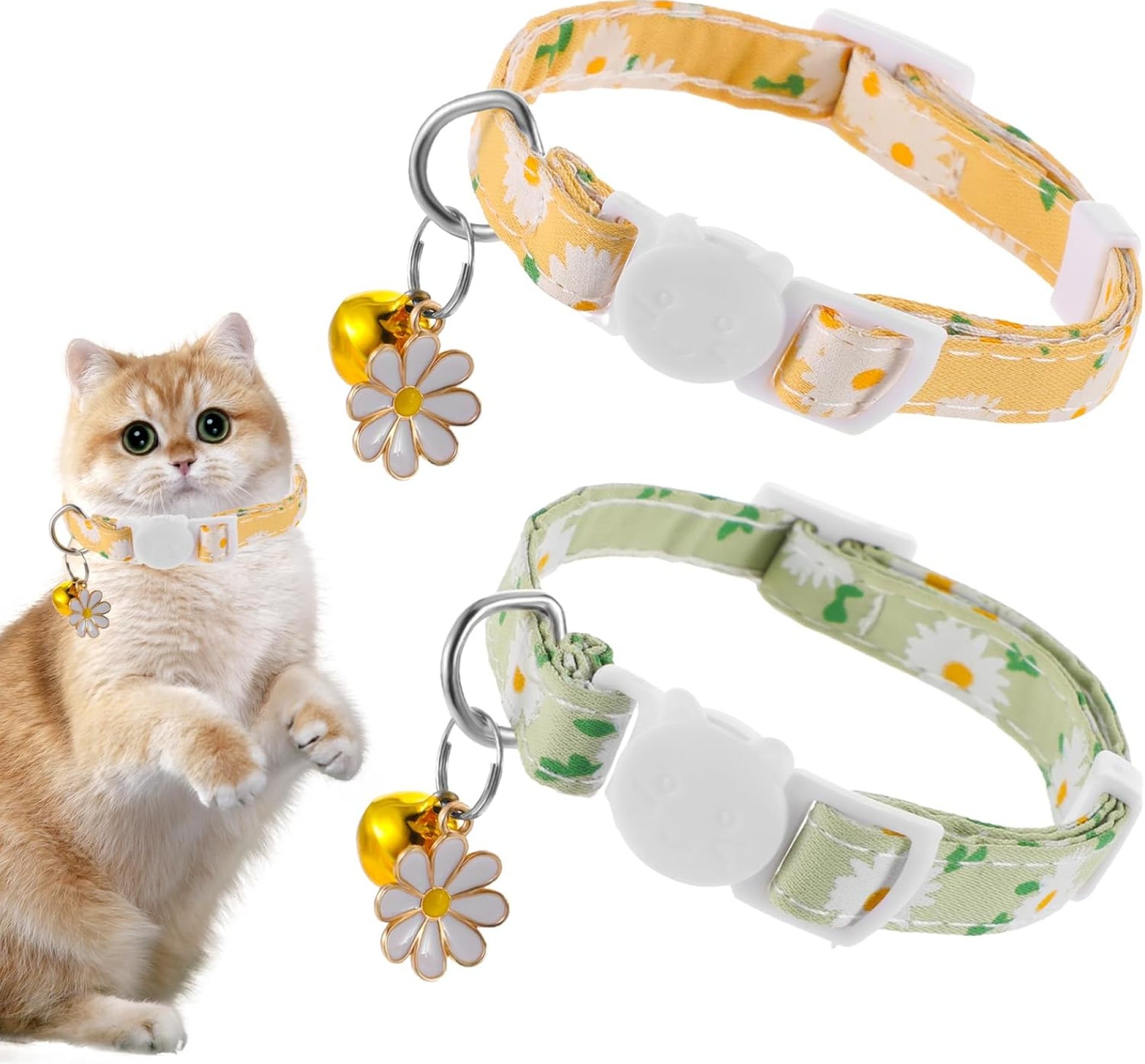 2 Pcs Flowers Pendant Breakaway Cat Collar with Bell Yellow Green Cute Kitty Kitten Collar Adjustable Cat Collar Safety Buckle Pet Supplies Accessories Ideal for Girl Cats Boy Cats 2 Pcs Flowers Pendant Breakaway Cat Collar with Bell Yellow Green Cute Kitty Kitten Collar Adjustable Cat Collar Safety Buckle Pet Supplies Accessories Ideal for Girl Cats Boy Cats
