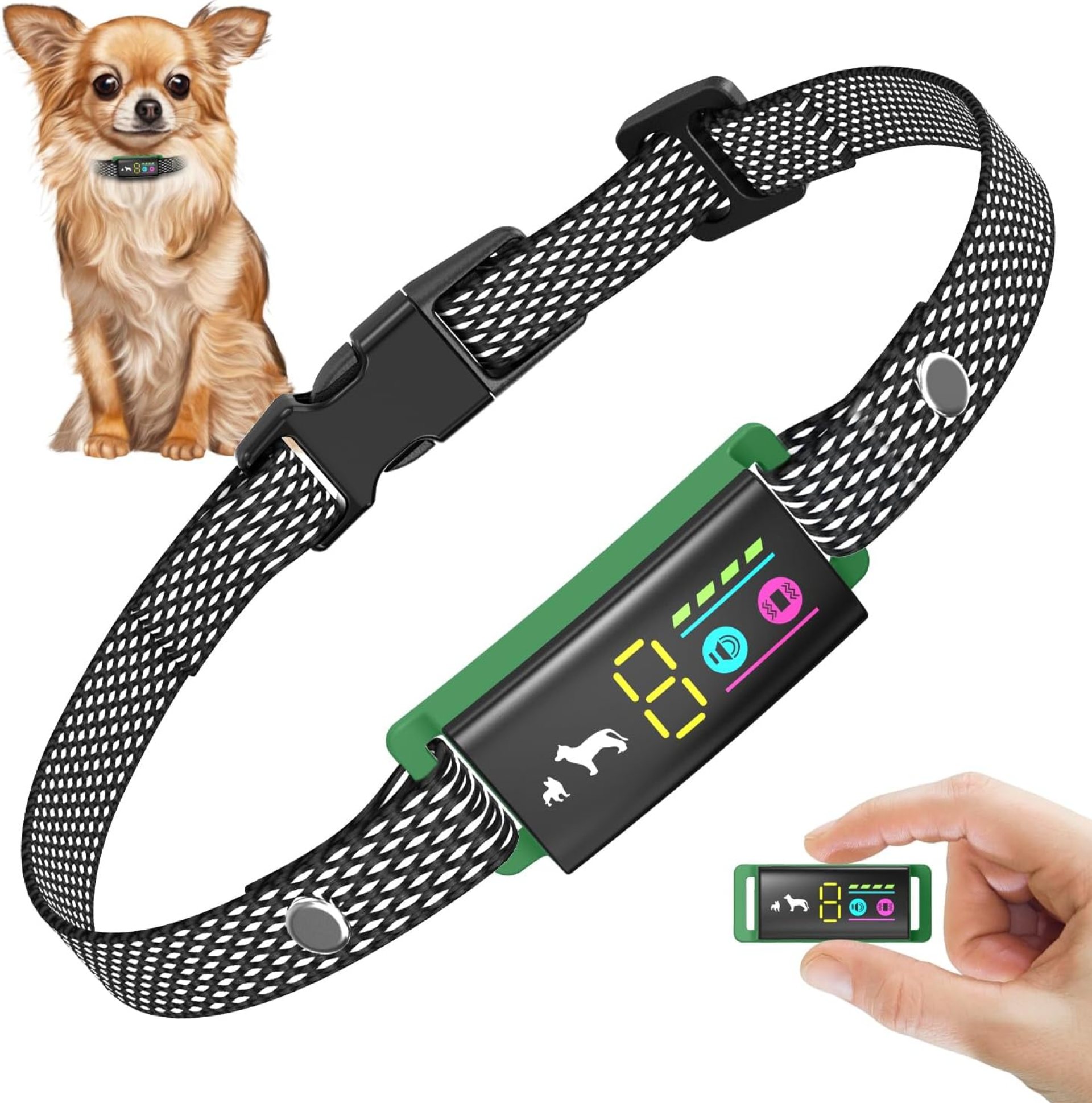 Anti-Bark Collar for Small Dogs, No Shock Bark Collar with Beep & Vibration, 1-5 Sensitivities Adjustable, Rechargeable Barking Collar, IP67 Waterproof – Humane Bark Collars, Green Anti-Bark Collar for Small Dogs, No Shock Bark Collar with Beep & Vibration, 1-5 Sensitivities Adjustable, Rechargeable Barking Collar, IP67 Waterproof – Humane Bark Collars, Green