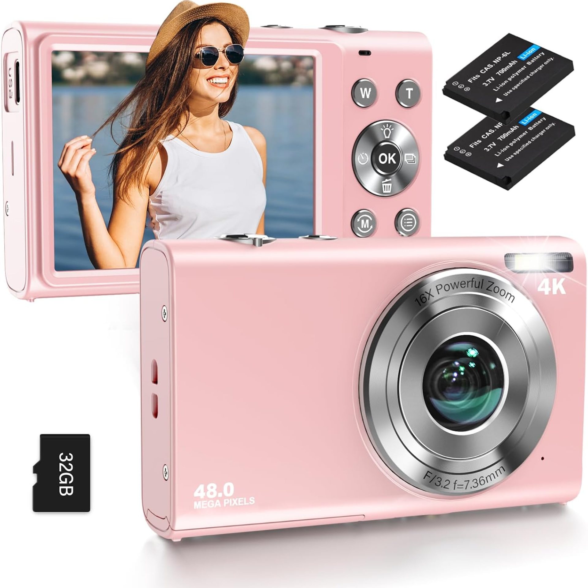 Digital Camera, Autofocus UHD 4K Vlogging Camera with 32GB Card, 48MP 16X Digital Zoom Digital Camera, Anti-Shake Portable YouTube Compact Point Shoot Camera for Teens Adult Beginner(Pink) Digital Camera, Autofocus UHD 4K Vlogging Camera with 32GB Card, 48MP 16X Digital Zoom Digital Camera, Anti-Shake Portable YouTube Compact Point Shoot Camera for Teens Adult Beginner(Pink)