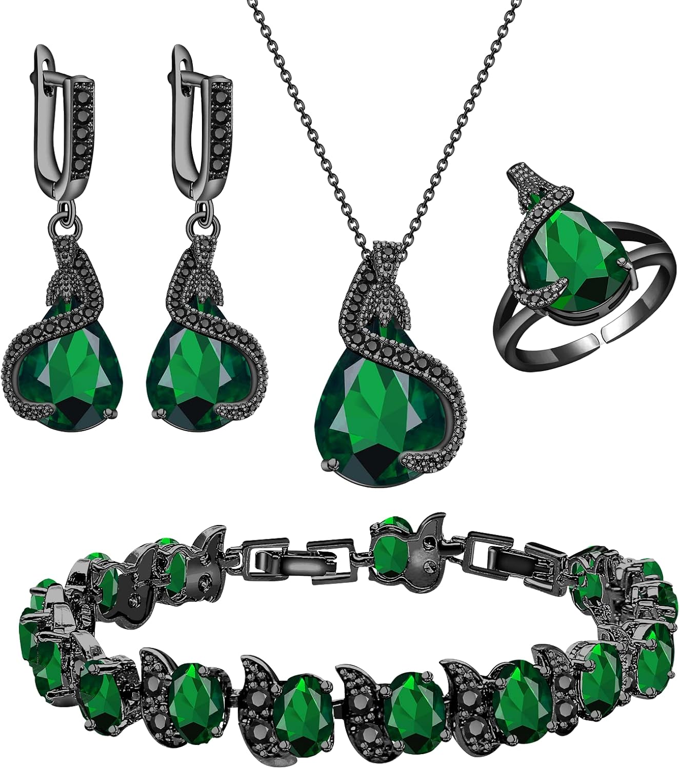 GZWHD Jewelry Set for Women Water Drop Cubic Zirconia Artificial Crystal Earrings Pendant Necklace Open Ring Tennis Bracelet Wedding Anniversary Birthday Engagement Gift for Bridesmaid Wife Girlfriend Friend GZWHD Jewelry Set for Women Water Drop Cubic Zirconia Artificial Crystal Earrings Pendant Necklace Open Ring Tennis Bracelet Wedding Anniversary Birthday Engagement Gift for Bridesmaid Wife Girlfriend Friend