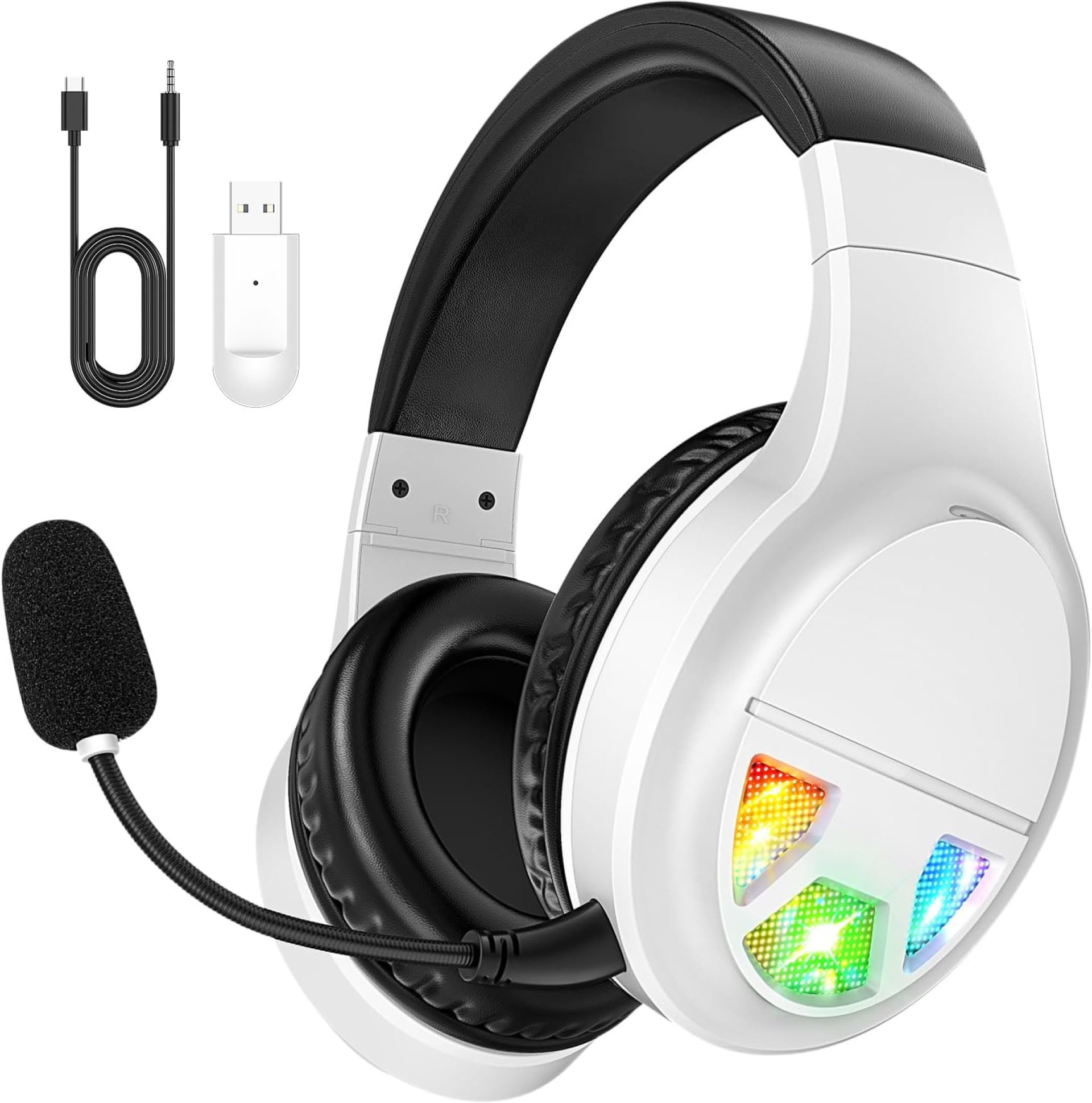 2.4GHz Wireless Gaming Headset for PC, PS5, PS4, Switch, USB Gaming Headphones with Noise Canceling Microphone, Bluetooth 5.4, RGB Lights, 60H Battery Headsets for Mac, Laptop, Mobile 2.4GHz Wireless Gaming Headset for PC, PS5, PS4, Switch, USB Gaming Headphones with Noise Canceling Microphone, Bluetooth 5.4, RGB Lights, 60H Battery Headsets for Mac, Laptop, Mobile
