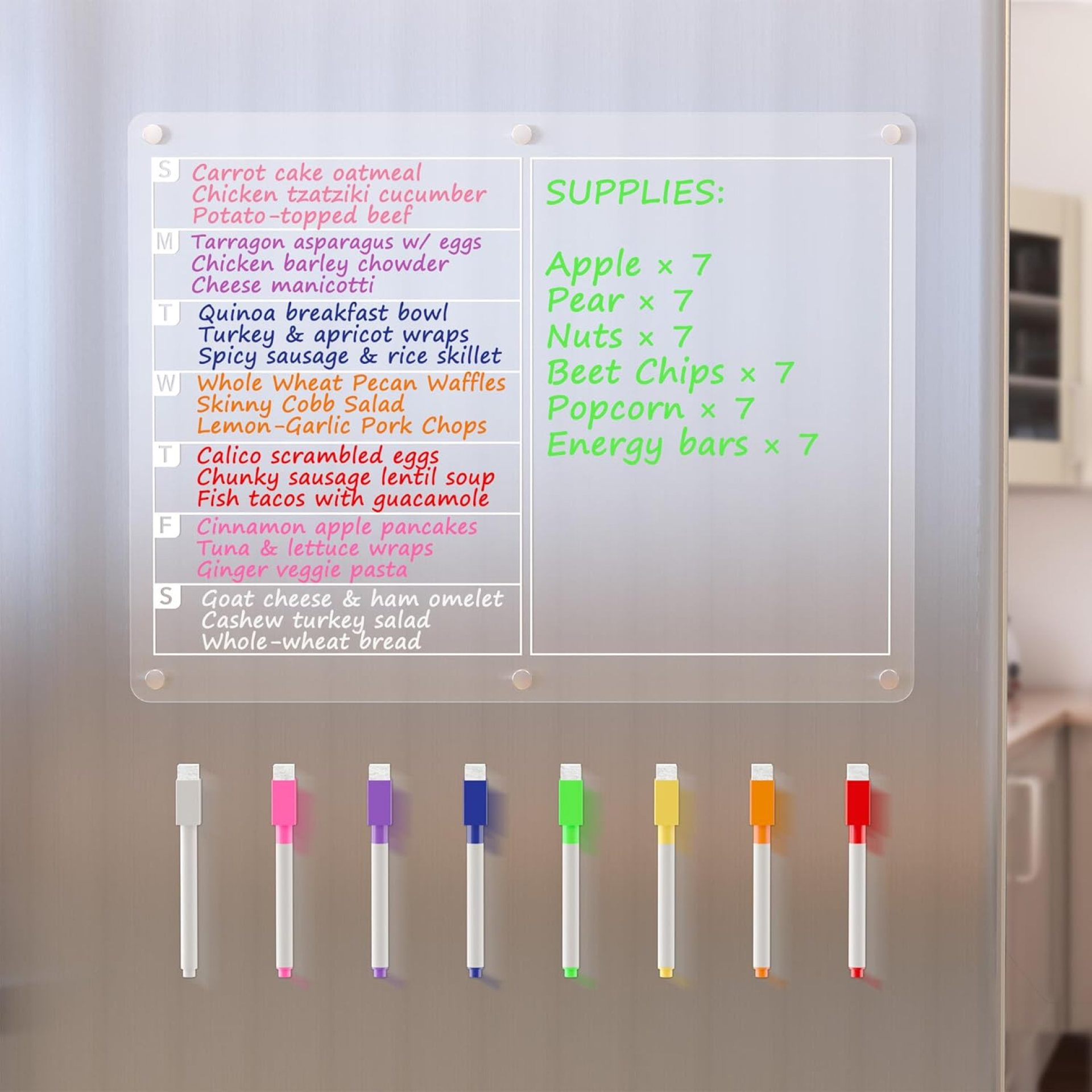 Acrylic Magnetic Meal Planner Menu Board for Kitchen Fridge w/ 8 Markers, Clear Refrigerator Weekly Dry Erase Calendar Planning Noteboard to Do/Grocery/Shopping List/Chore Chart/, 15 x 11″ Acrylic Magnetic Meal Planner Menu Board for Kitchen Fridge w/ 8 Markers, Clear Refrigerator Weekly Dry Erase Calendar Planning Noteboard to Do/Grocery/Shopping List/Chore Chart/, 15 x 11″