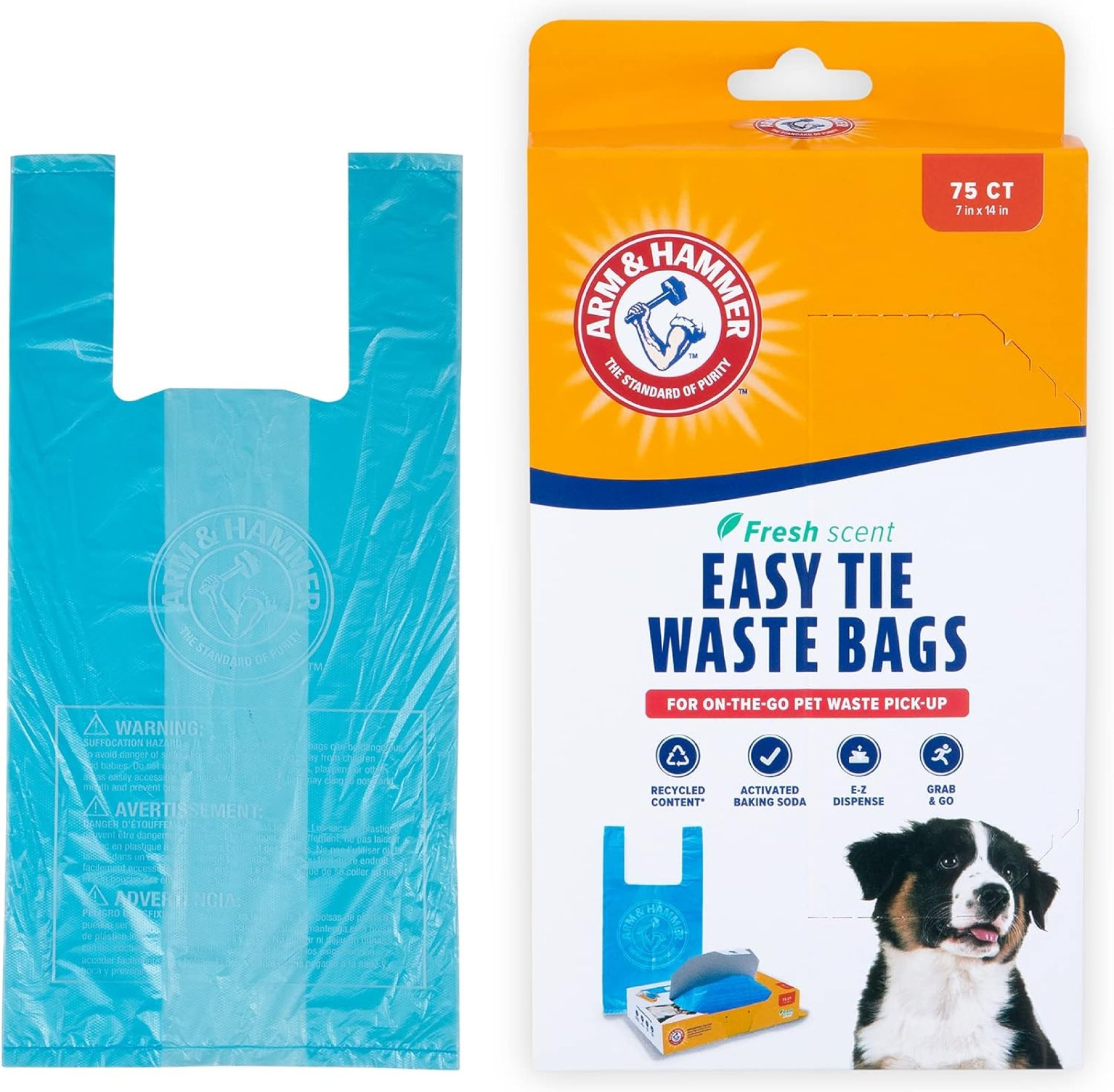 ARM & HAMMER 71041 Easy-Tie Waste Bags, Blue, 75 Count – Pack of 1 ARM & HAMMER 71041 Easy-Tie Waste Bags, Blue, 75 Count – Pack of 1