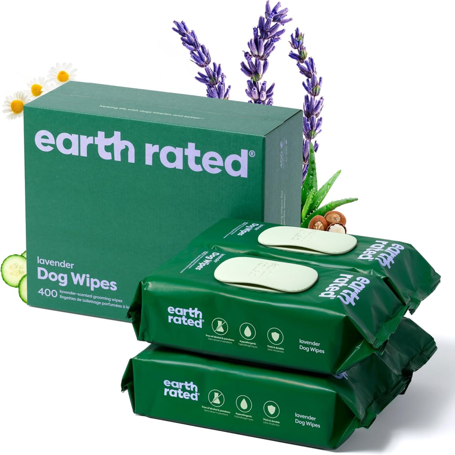 Earth Rated Dog Grooming Wipes, Hypoallergenic, Cleaning and Hydrating, for Paws, Body and Butt, Lavender Scented, 400 Count Earth Rated Dog Grooming Wipes, Hypoallergenic, Cleaning and Hydrating, for Paws, Body and Butt, Lavender Scented, 400 Count