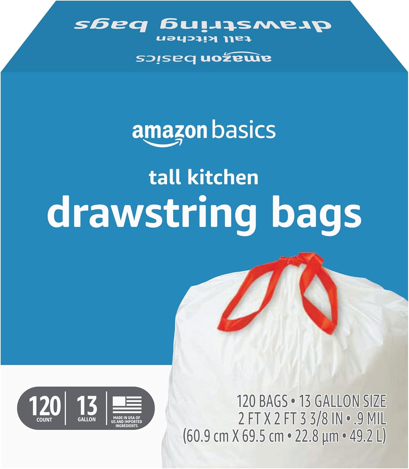 Amazon Basics Tall Kitchen Drawstring Trash Bags, 13 Gallon, 120 Count, Pack of 1 Amazon Basics Tall Kitchen Drawstring Trash Bags, 13 Gallon, 120 Count, Pack of 1