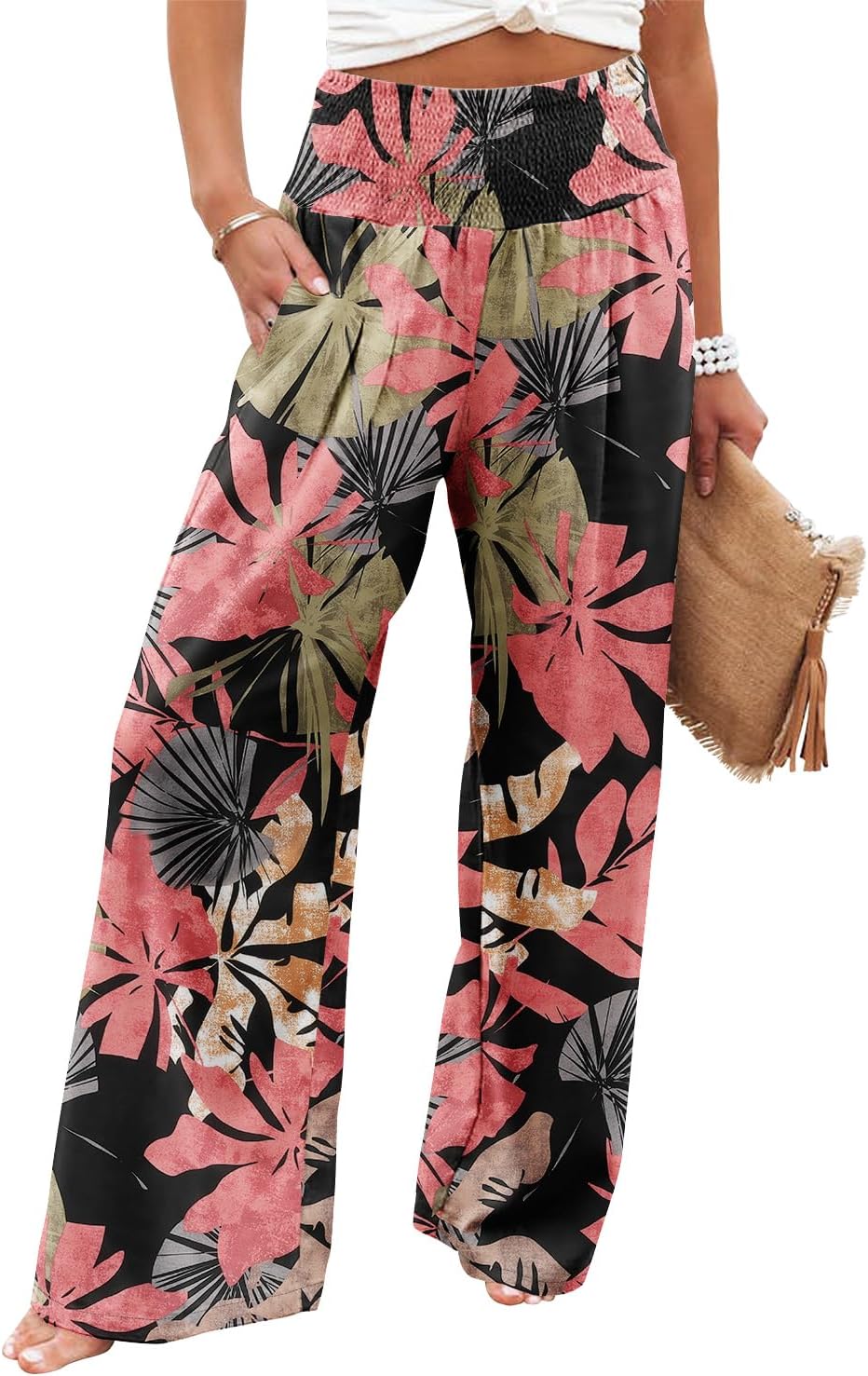 Angerella Womens Elastic High Waisted Palazzo Pants Casual Wide Leg Long Lounge Pant Trousers with Pocket Angerella Womens Elastic High Waisted Palazzo Pants Casual Wide Leg Long Lounge Pant Trousers with Pocket