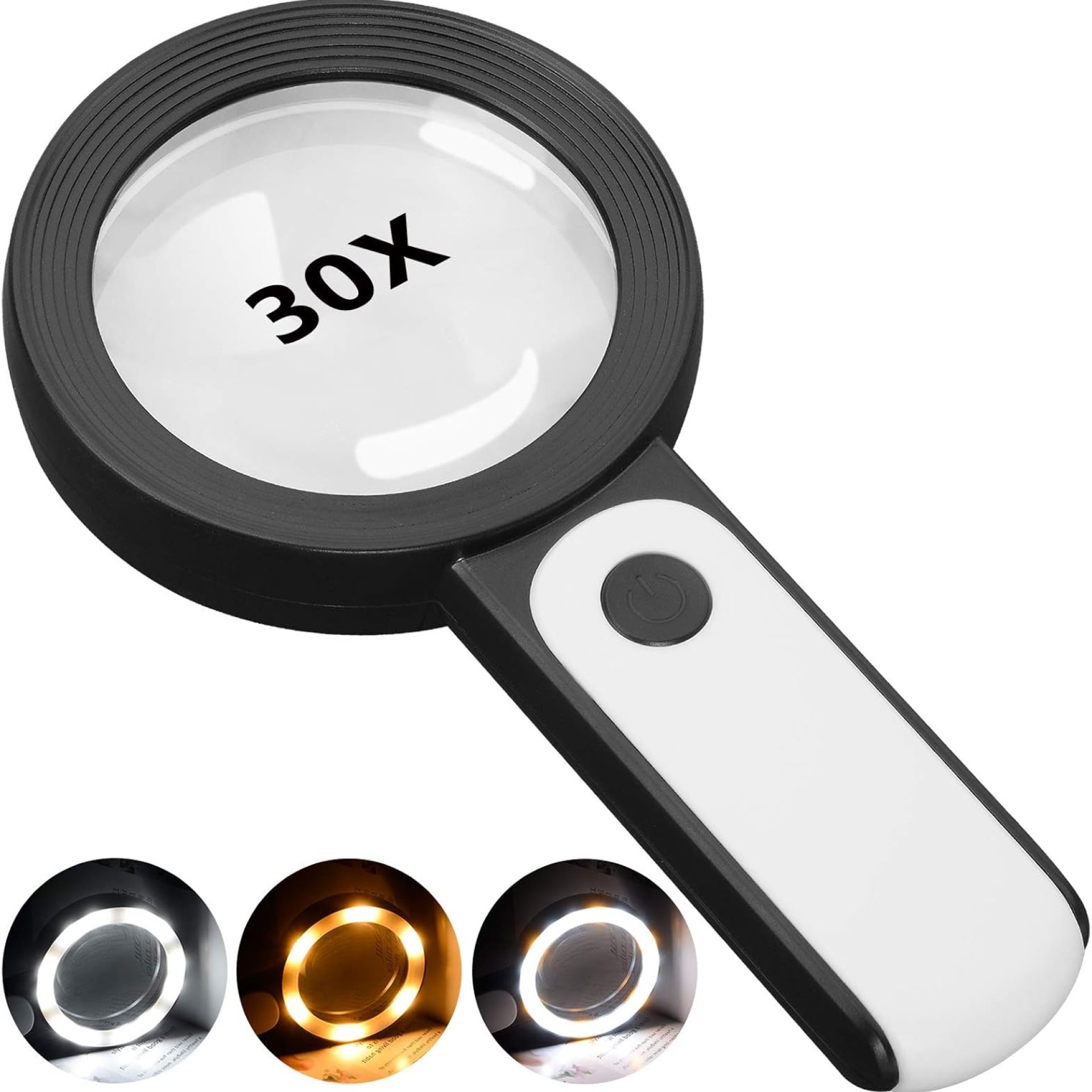 JMH Magnifying Glass with Light, 30X Handheld Large 18LED Cold and Warm Light with 3 Modes, Illuminated Magnifier for Seniors Reading, Inspection, Coins, Jewelry, Exploring JMH Magnifying Glass with Light, 30X Handheld Large 18LED Cold and Warm Light with 3 Modes, Illuminated Magnifier for Seniors Reading, Inspection, Coins, Jewelry, Exploring