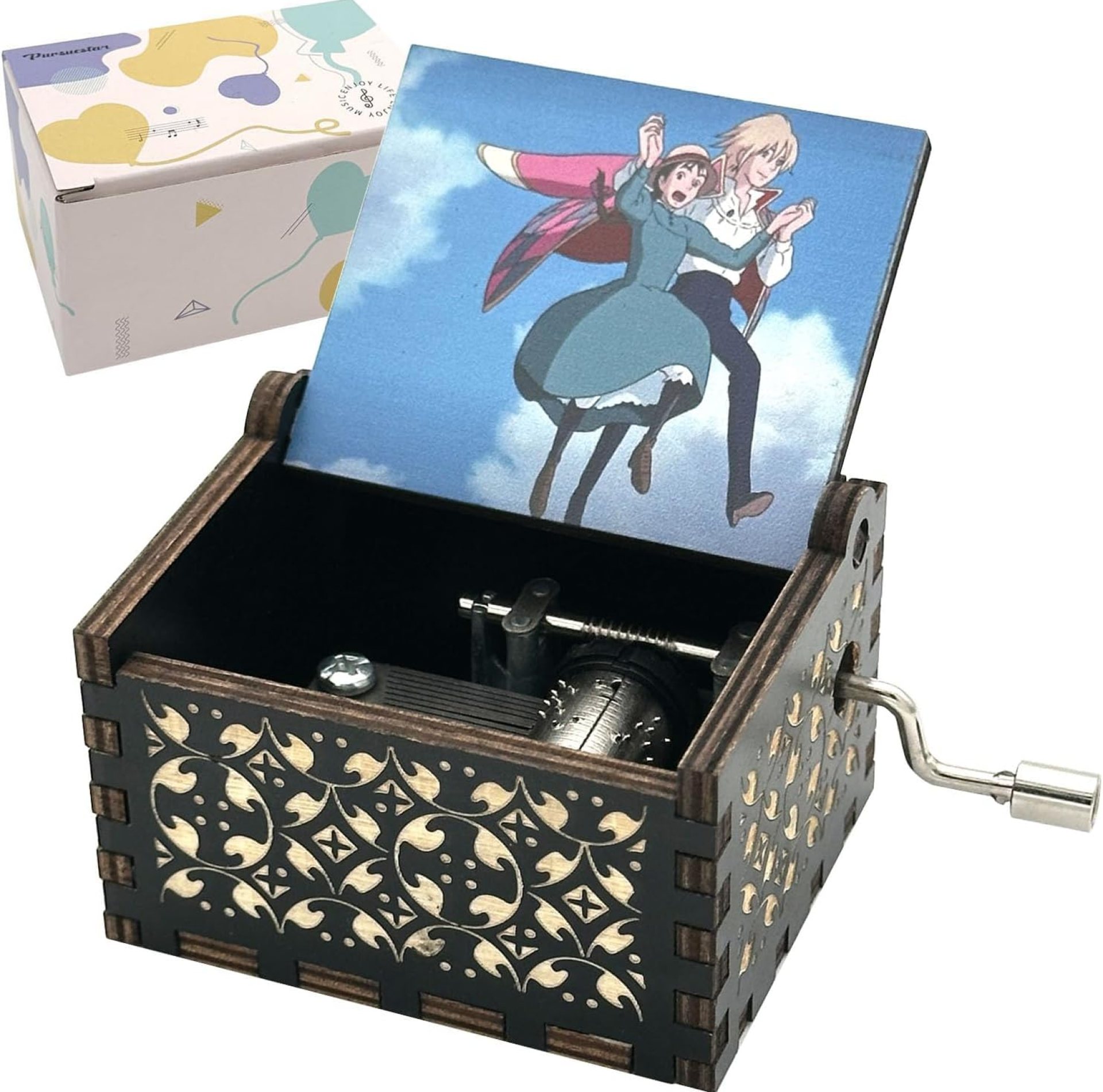Pursuestar HowlMoving Castle-Merry Go Round of Life Wood Music Box, Hand Crank Vintage Engraved Musical Gift for Anime Fans Girlfriend Valentine Wedding Christmas Birthday Pursuestar HowlMoving Castle-Merry Go Round of Life Wood Music Box, Hand Crank Vintage Engraved Musical Gift for Anime Fans Girlfriend Valentine Wedding Christmas Birthday