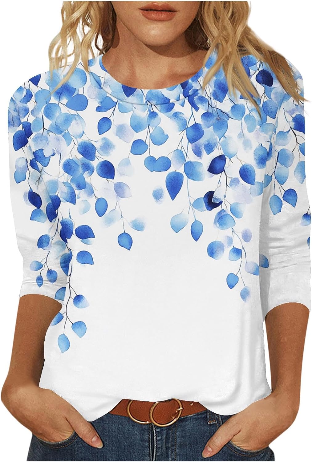 3/4 Length Sleeve Womens Tops 2025 Fashion Three Quarter Sleeves Shirts Loose Plus Size T Shirts Floral Print Outfits 3/4 Length Sleeve Womens Tops 2025 Fashion Three Quarter Sleeves Shirts Loose Plus Size T Shirts Floral Print Outfits