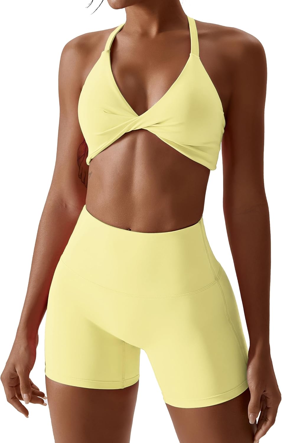 ABOCIW Workout Sets for Women 2 Piece Twist Front Halter Sports Bras High Waist Booty Shorts Exercise Gym Yoga Outfit ABOCIW Workout Sets for Women 2 Piece Twist Front Halter Sports Bras High Waist Booty Shorts Exercise Gym Yoga Outfit