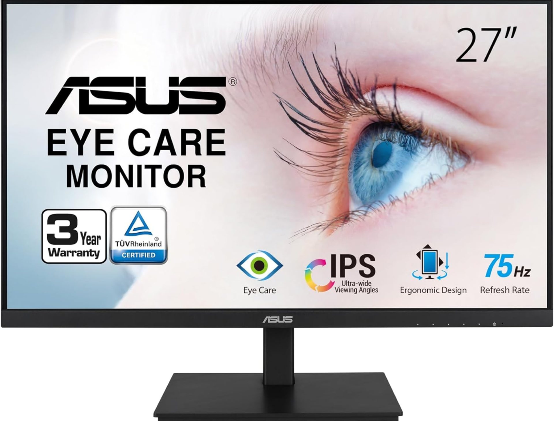 ASUS VA27DQSB 27” Monitor, 1080P Full HD, 75Hz, IPS, Adaptive-Sync, Eye Care, HDMI DisplayPort VGA USB Hub, Frameless, Ergonomic Design, VESA Wall Mountable,BLACK ASUS VA27DQSB 27” Monitor, 1080P Full HD, 75Hz, IPS, Adaptive-Sync, Eye Care, HDMI DisplayPort VGA USB Hub, Frameless, Ergonomic Design, VESA Wall Mountable,BLACK