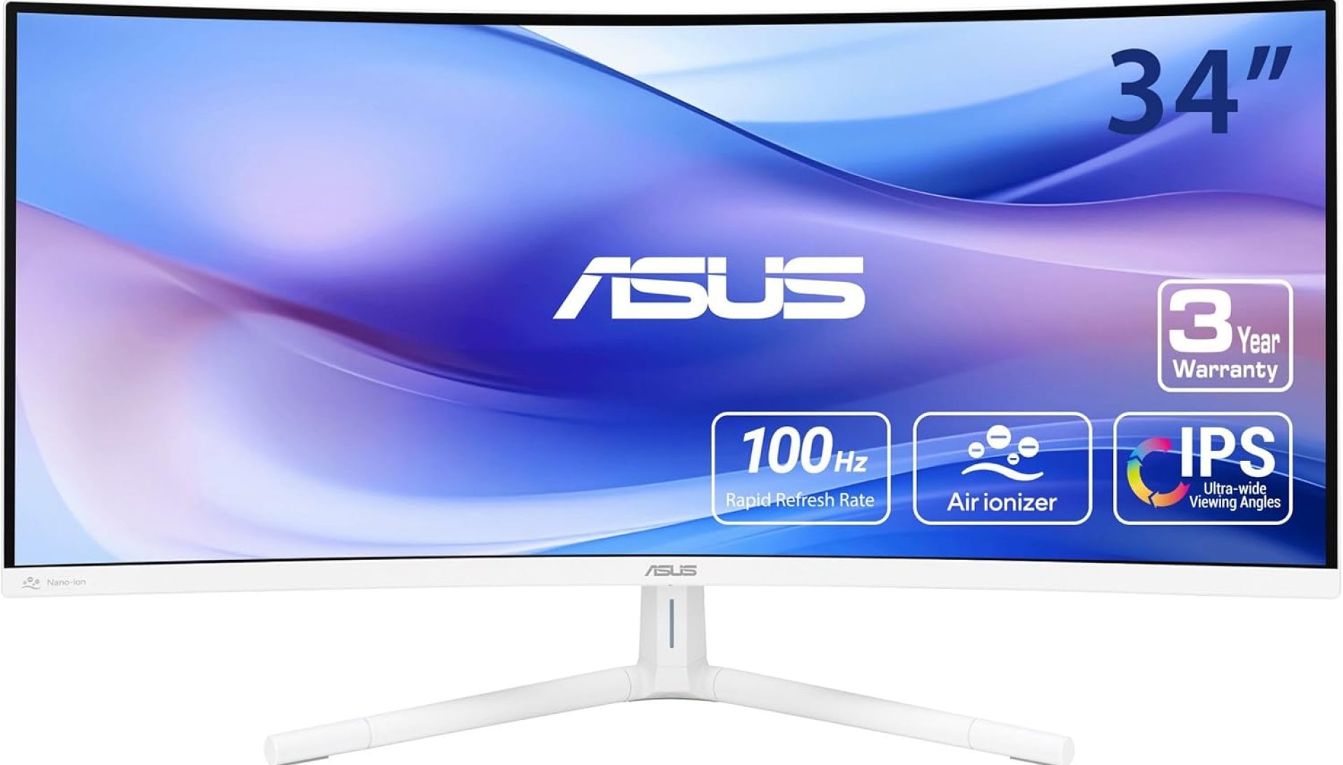 ASUS 34” Ultra-Wide Curved Eye Care Monitor (VU34WCIP-W) – WQHD (3440×1440), 1500R Curvature, Frameless, 100Hz, Nano-ion, SmoothMotion, Eye Care Plus, USB-C PD 65W, Speakers, 3 yr Warranty ASUS 34” Ultra-Wide Curved Eye Care Monitor (VU34WCIP-W) – WQHD (3440×1440), 1500R Curvature, Frameless, 100Hz, Nano-ion, SmoothMotion, Eye Care Plus, USB-C PD 65W, Speakers, 3 yr Warranty