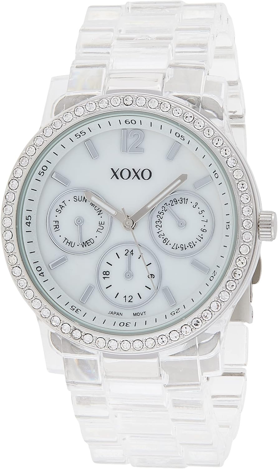 Accutime XOXO Women’s XO5529 Clear Bracelet with Rhinestones on Silver Case Watch Accutime XOXO Women’s XO5529 Clear Bracelet with Rhinestones on Silver Case Watch