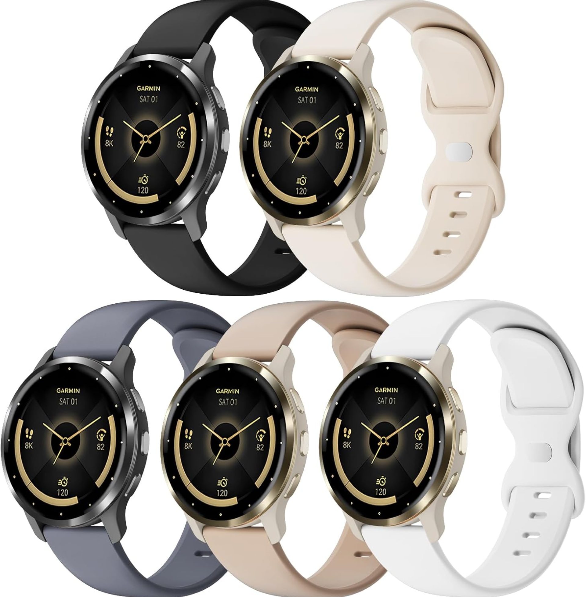 5 Pack 18mm Silicone Watch Band Compatible with Garmin Vivoactive 4S/Vivomove 3S/Venu 3S/Venu 2S/Forerunner 255S/265S, Quick Release Soft Sport Straps for Women Men 5 Pack 18mm Silicone Watch Band Compatible with Garmin Vivoactive 4S/Vivomove 3S/Venu 3S/Venu 2S/Forerunner 255S/265S, Quick Release Soft Sport Straps for Women Men