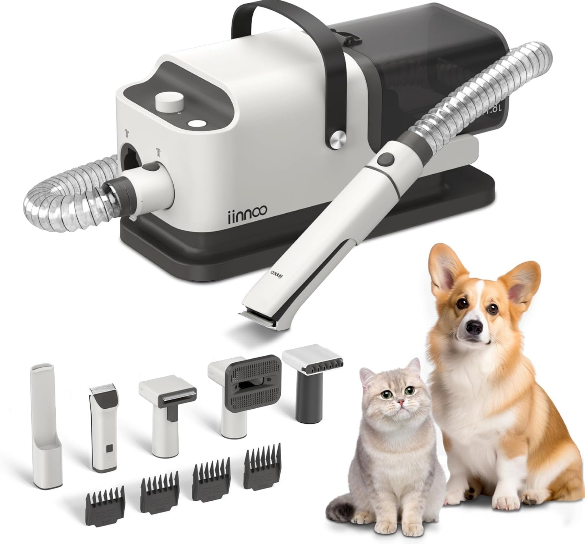 A100 Dog Grooming Vacuum & Dryer, All in One 26000Pa Dog Grooming Kit for Shedding Grooming, Pet Grooming Vacuum for Dogs with Clippers, Adjustable Speed and Temperature Control Dog Blower A100 Dog Grooming Vacuum & Dryer, All in One 26000Pa Dog Grooming Kit for Shedding Grooming, Pet Grooming Vacuum for Dogs with Clippers, Adjustable Speed and Temperature Control Dog Blower