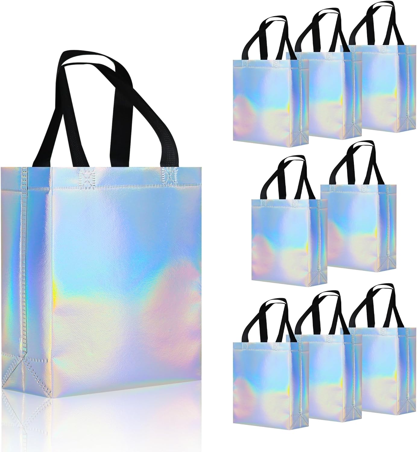 9 Pcs Glossy Small Iridescent Gift Bags in Bulk, 8×3.9×9.8 In Non-woven Reusable Party Bags with Sturdy Bases for Birthday, Weddings, Easter, Holiday, Party 9 Pcs Glossy Small Iridescent Gift Bags in Bulk, 8×3.9×9.8 In Non-woven Reusable Party Bags with Sturdy Bases for Birthday, Weddings, Easter, Holiday, Party