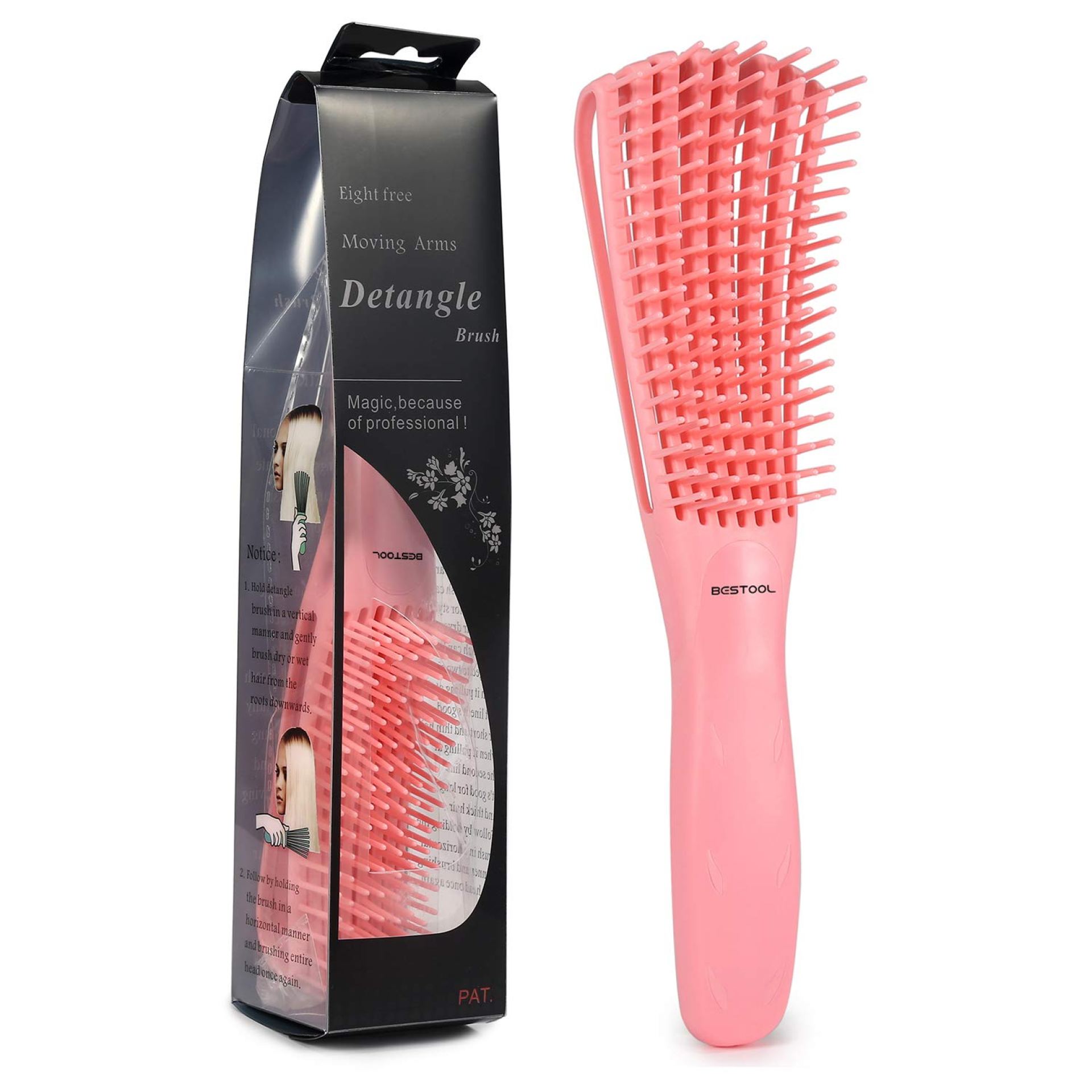 BESTOOL Hair Brush, Detangling Brush for Natural Black and Curly Hair (Pink, Afro 3/4abc), Ideal for Wet or Dry Hair BESTOOL Hair Brush, Detangling Brush for Natural Black and Curly Hair (Pink, Afro 3/4abc), Ideal for Wet or Dry Hair