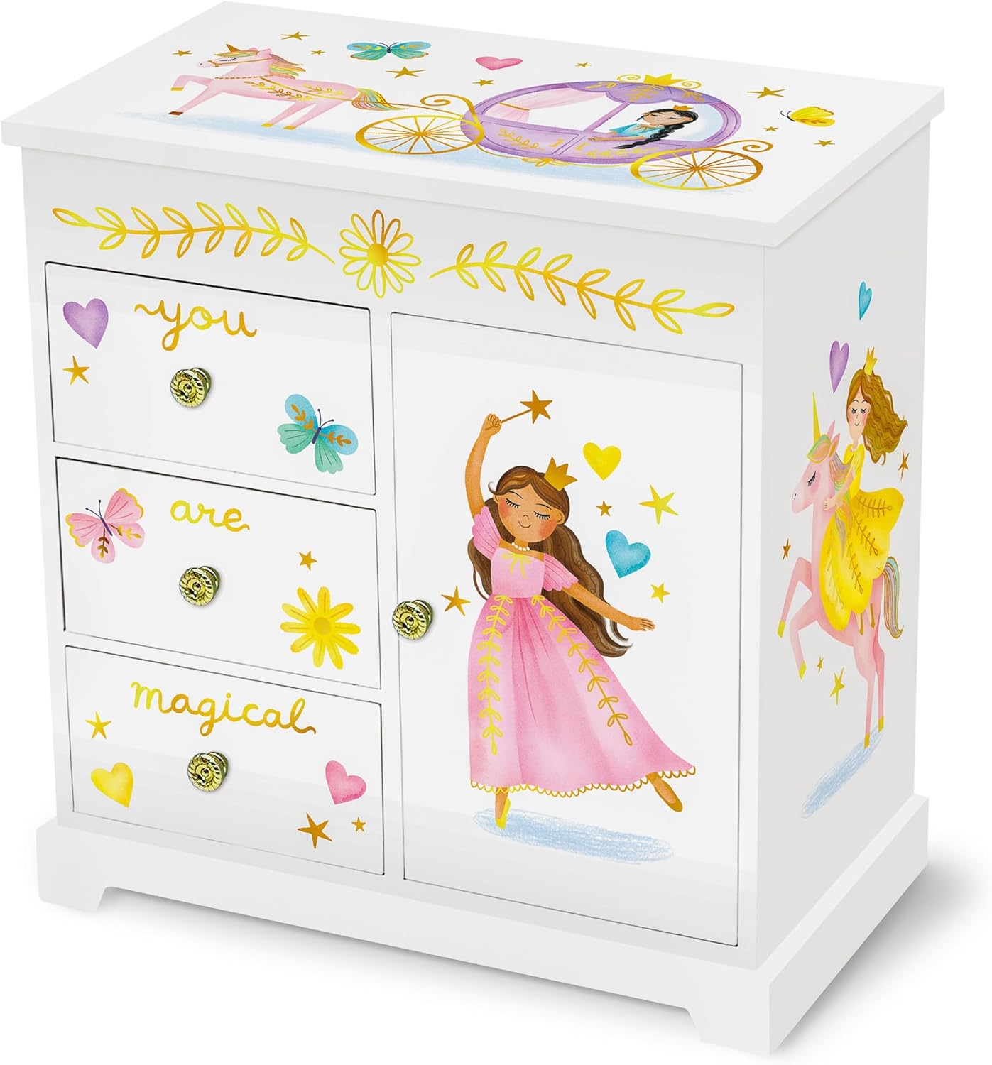 Giggle & Honey Princess Musical Jewelry Box for Girls – Kids Music Box with Drawers, Fairytale Gifts for Girls Birthday, Princess Jewelry Boxes for Ages 3-10 – 9 x 5 x 9.3 in, White Giggle & Honey Princess Musical Jewelry Box for Girls – Kids Music Box with Drawers, Fairytale Gifts for Girls Birthday, Princess Jewelry Boxes for Ages 3-10 – 9 x 5 x 9.3 in, White