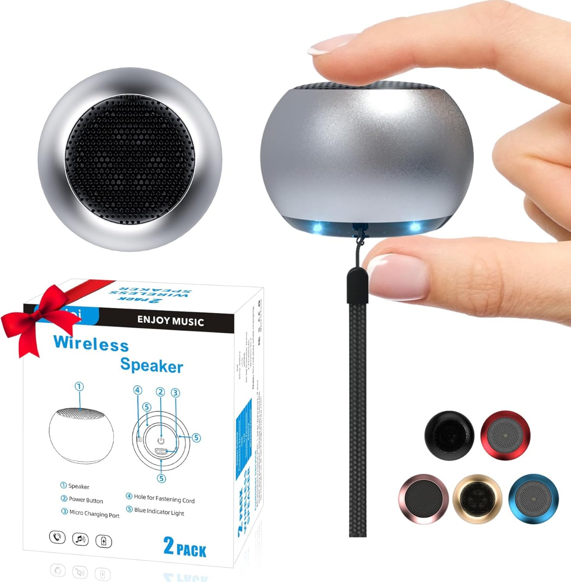 2Pack Portable Mini Speaker, Bluetooth Tiny Speaker,Wireless Micro Speaker for Phone/PC/Tablet, Rechargeable Battery, Built-in Microphone, Cute Mini Speaker with Strap to Carry, Silver 2Pack Portable Mini Speaker, Bluetooth Tiny Speaker,Wireless Micro Speaker for Phone/PC/Tablet, Rechargeable Battery, Built-in Microphone, Cute Mini Speaker with Strap to Carry, Silver