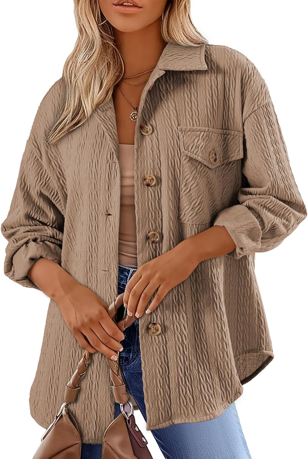 Dokotoo Womens Cable Knit Lightweight Shacket Button Down Shirts Long Sleeve Casual Oversized Blouses Tops Dokotoo Womens Cable Knit Lightweight Shacket Button Down Shirts Long Sleeve Casual Oversized Blouses Tops