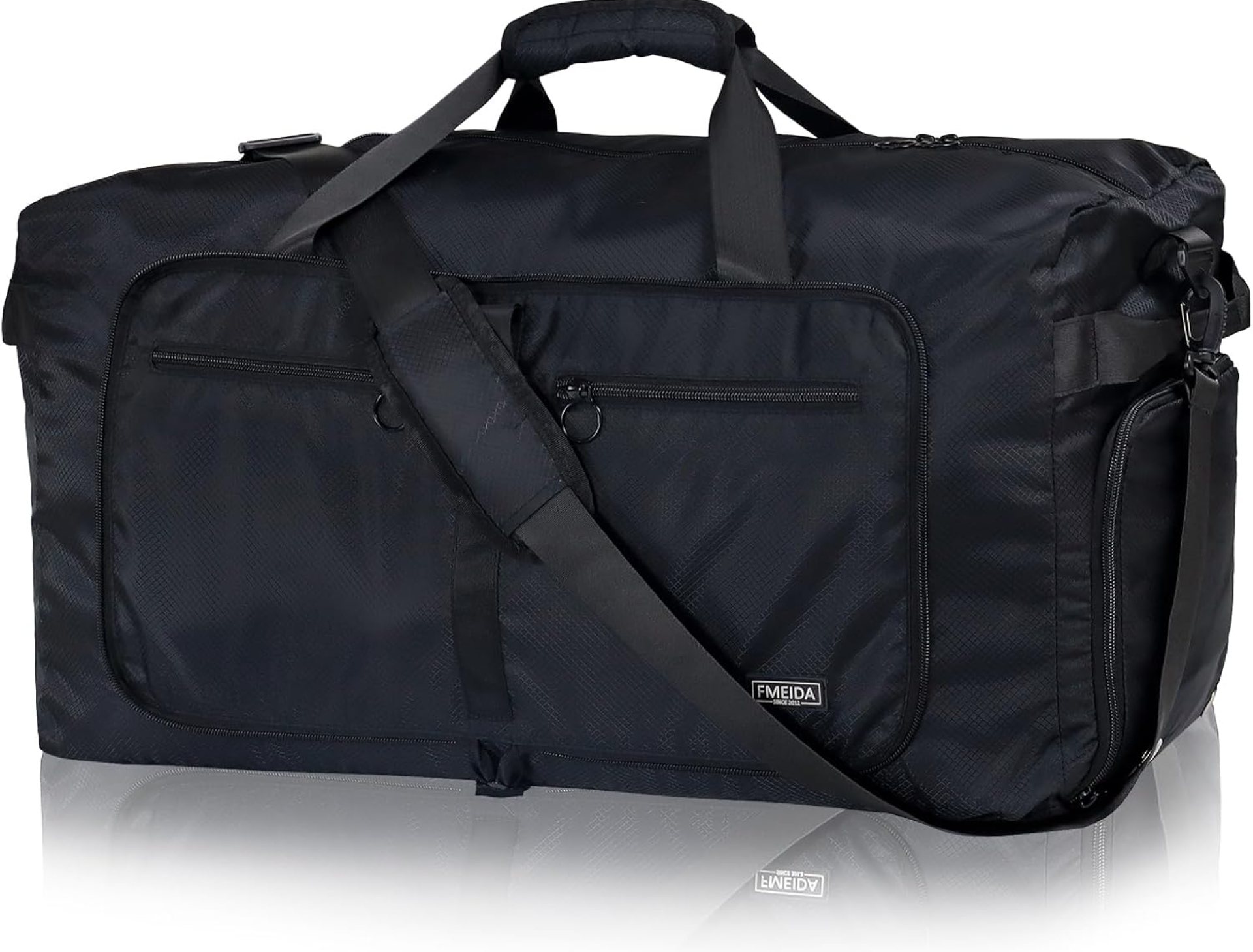 Fmeida 65L Duffle Bag with Shoes Compartment, Foldable Travel Duffel Bags for Men Women, Large Packable Travel Bag Water Repellent & Tear Resistant (Black) Fmeida 65L Duffle Bag with Shoes Compartment, Foldable Travel Duffel Bags for Men Women, Large Packable Travel Bag Water Repellent & Tear Resistant (Black)