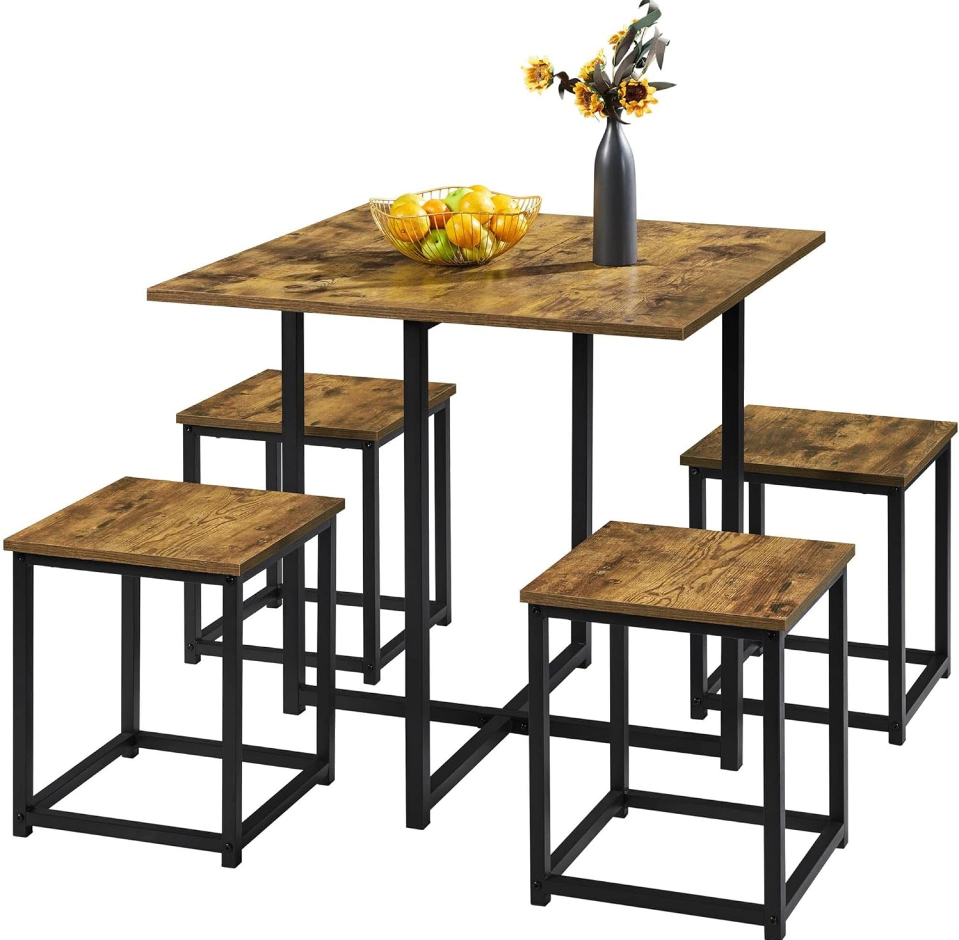 Yaheetech Industrial Dining Table Set for 4 Compact Kitchen Table and 4 Stools Space Saving Home Furniture for Small Space, Rustic Brown Yaheetech Industrial Dining Table Set for 4 Compact Kitchen Table and 4 Stools Space Saving Home Furniture for Small Space, Rustic Brown