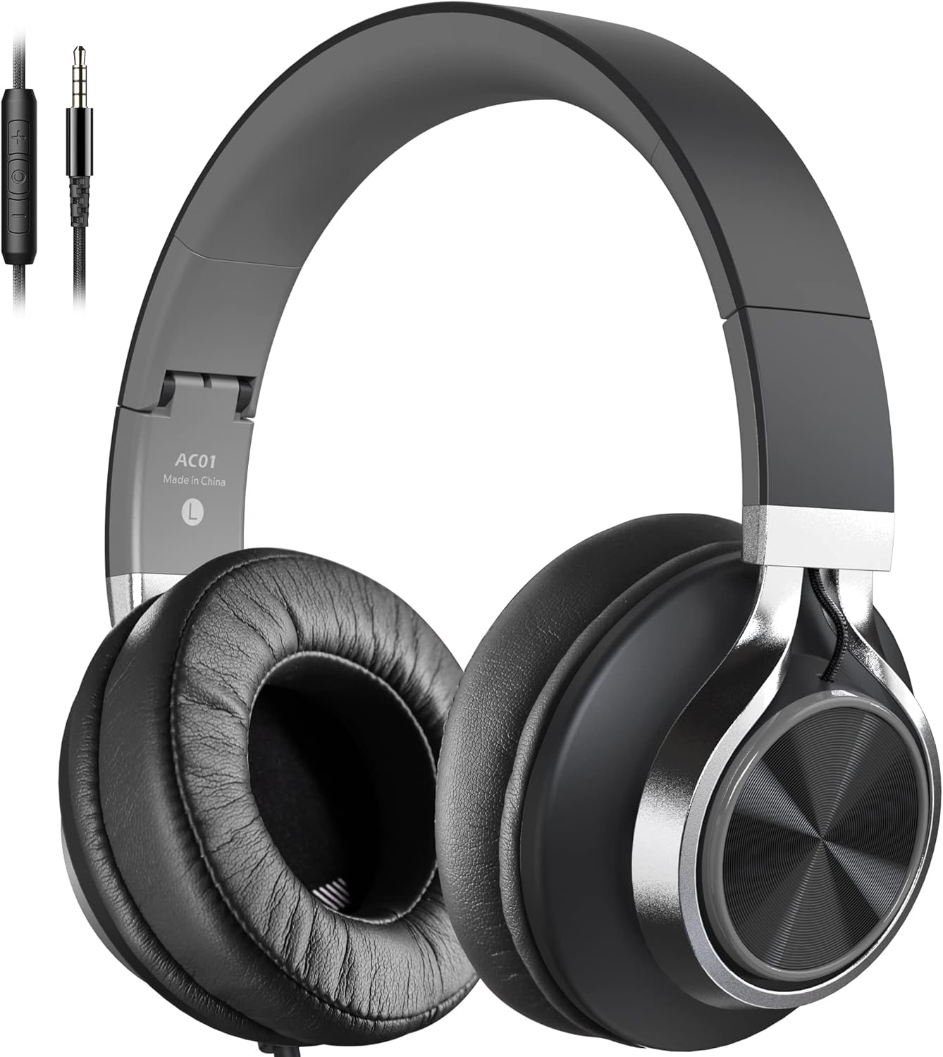 AC01 Headphones Wired Noise Isolating Over Ear, Corded Stereo Headsets with Microphone Volume Control for Adults Teens 3.5mm for Cellphones, Tablets, Laptop, Chromebook (Black Grey) AC01 Headphones Wired Noise Isolating Over Ear, Corded Stereo Headsets with Microphone Volume Control for Adults Teens 3.5mm for Cellphones, Tablets, Laptop, Chromebook (Black Grey)