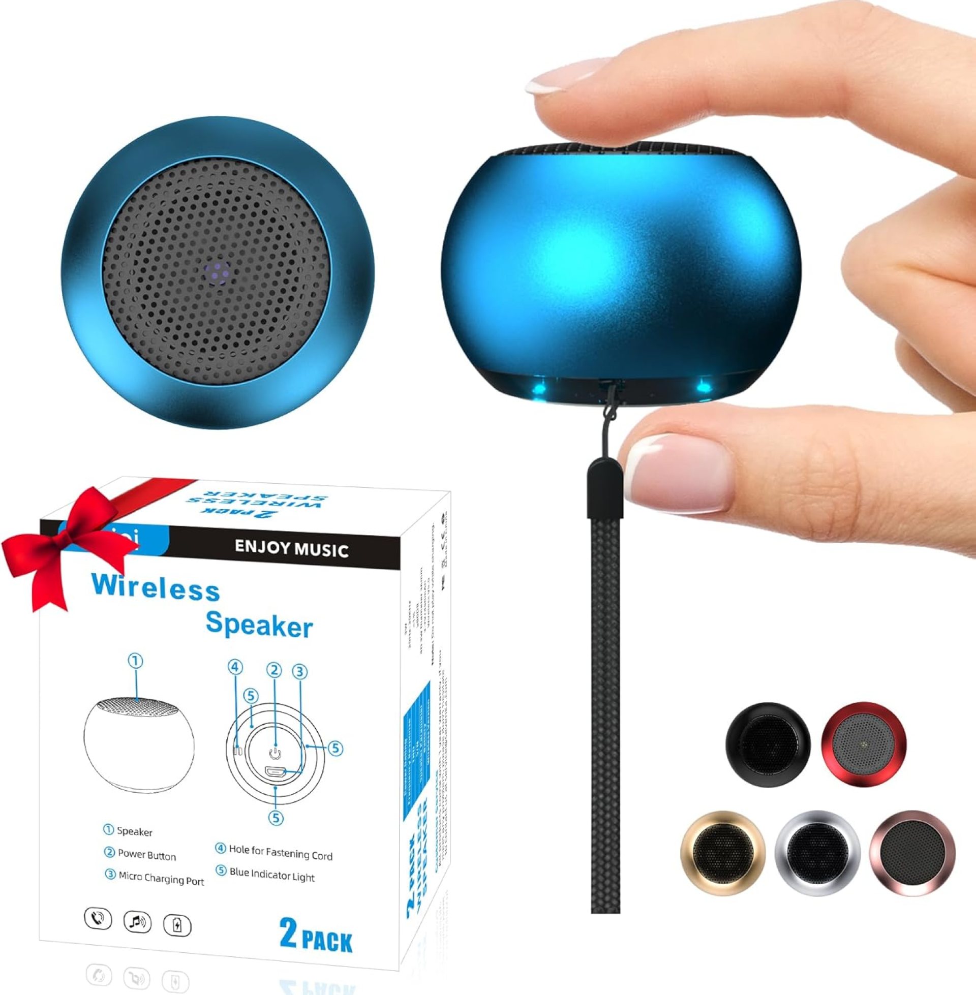 2Pack Portable Mini Speaker, Bluetooth Tiny Speaker,Wireless Micro Speaker for Phone/PC/Tablet, Rechargeable Battery, Built-in Microphone, Cute Mini Speaker with Strap to Carry, Blue 2Pack Portable Mini Speaker, Bluetooth Tiny Speaker,Wireless Micro Speaker for Phone/PC/Tablet, Rechargeable Battery, Built-in Microphone, Cute Mini Speaker with Strap to Carry, Blue