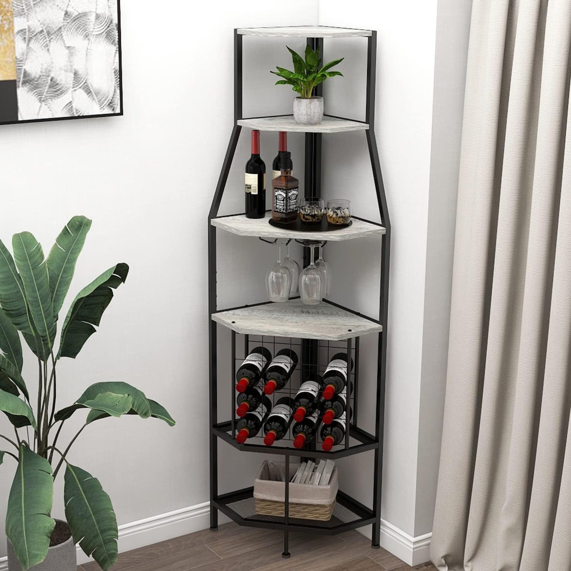 5-Tier Corner Wine Rack Floorstanding with Glass Holder and Bottles Wine Storage Home Bar Furniture for Home Kitchen Dining Room Industrial Metal and Wooden Corner Shelf 5-Tier Corner Wine Rack Floorstanding with Glass Holder and Bottles Wine Storage Home Bar Furniture for Home Kitchen Dining Room Industrial Metal and Wooden Corner Shelf