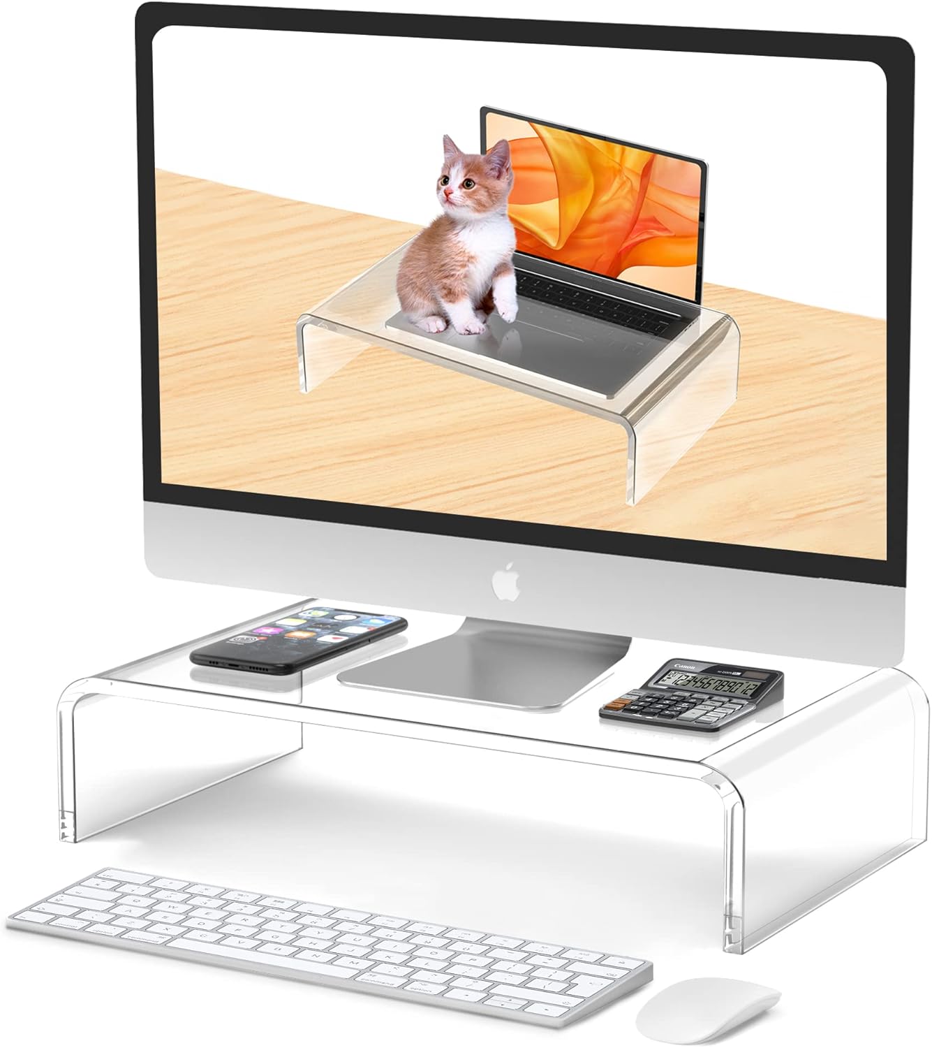 Acrylic Monitor Stand Riser Acrylic Laptop Stand for Desk Clear Computer Monitor Stand for Desk Accessories White Aesthetic Decorations for Office Home iMac Organizer Acrylic Monitor Stand Riser Acrylic Laptop Stand for Desk Clear Computer Monitor Stand for Desk Accessories White Aesthetic Decorations for Office Home iMac Organizer