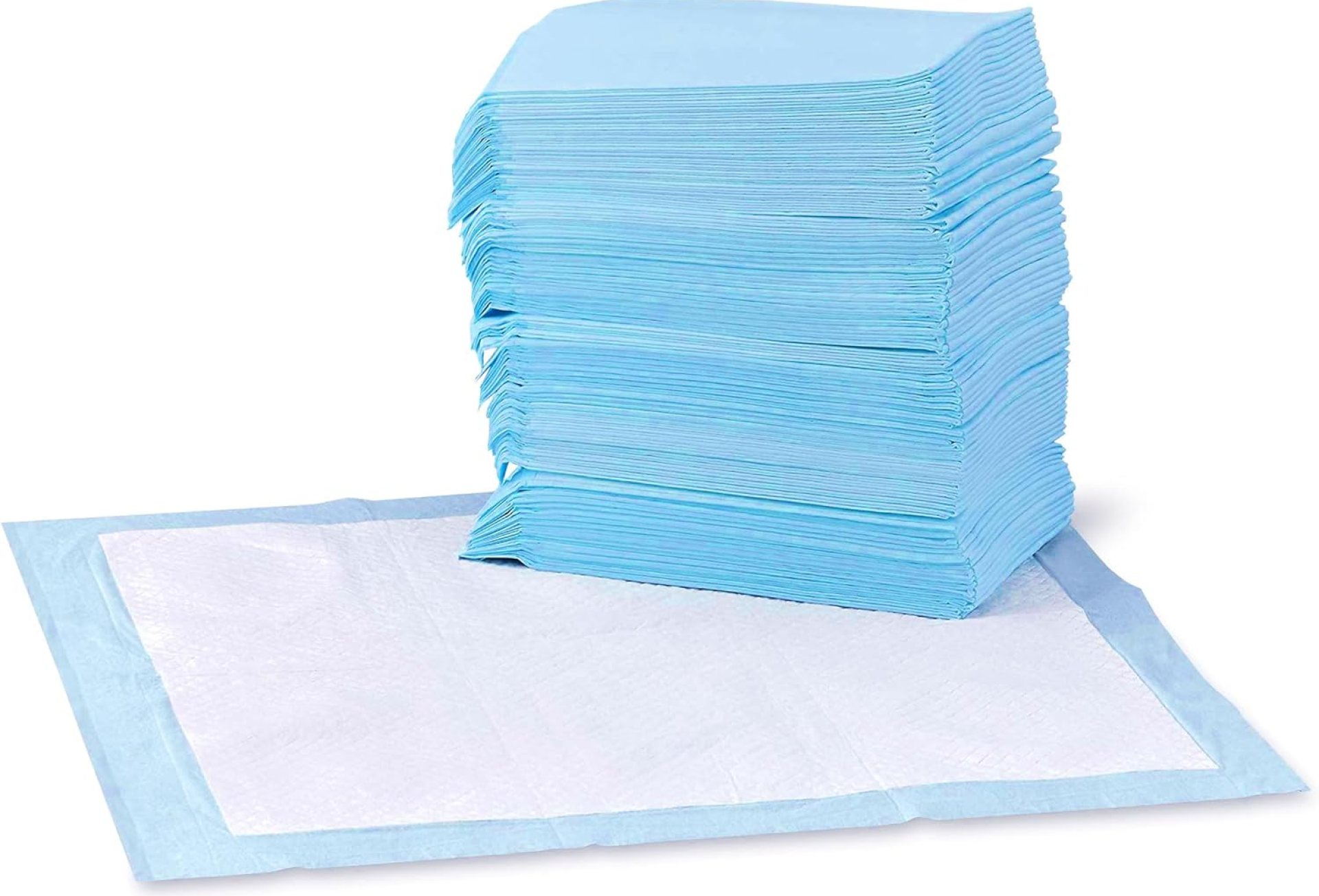 Amazon Basics Dog and Puppy Pee Pads with Leak-Proof Quick-Dry Design for Potty Training, Standard Absorbency, Regular Size, 22 x 22 Inches, Pack of 100, Blue & White Amazon Basics Dog and Puppy Pee Pads with Leak-Proof Quick-Dry Design for Potty Training, Standard Absorbency, Regular Size, 22 x 22 Inches, Pack of 100, Blue & White