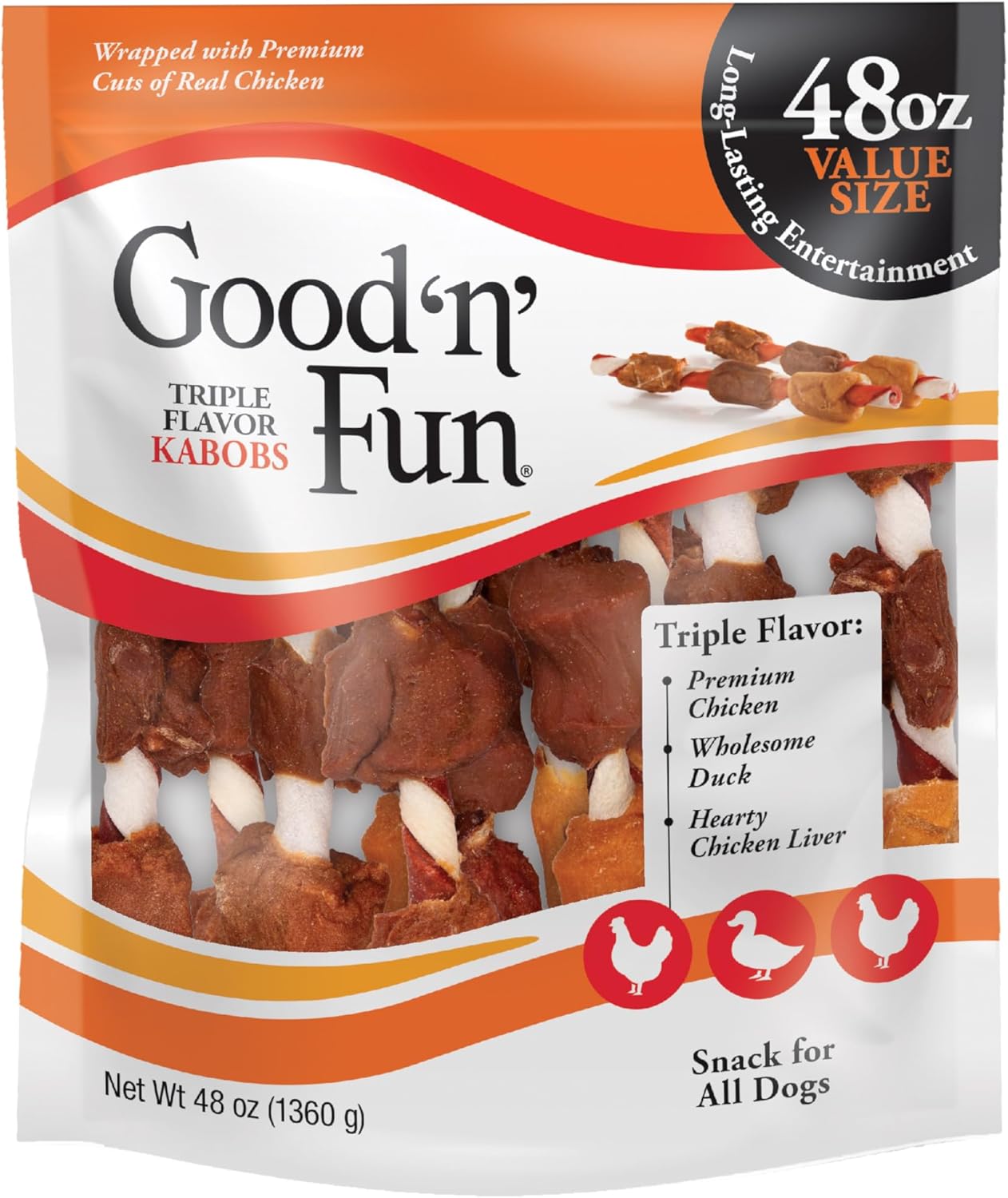 Good’n’Fun Triple Flavor Kabobs 48 Ounce, Rawhide Snack for All Dogs Good’n’Fun Triple Flavor Kabobs 48 Ounce, Rawhide Snack for All Dogs