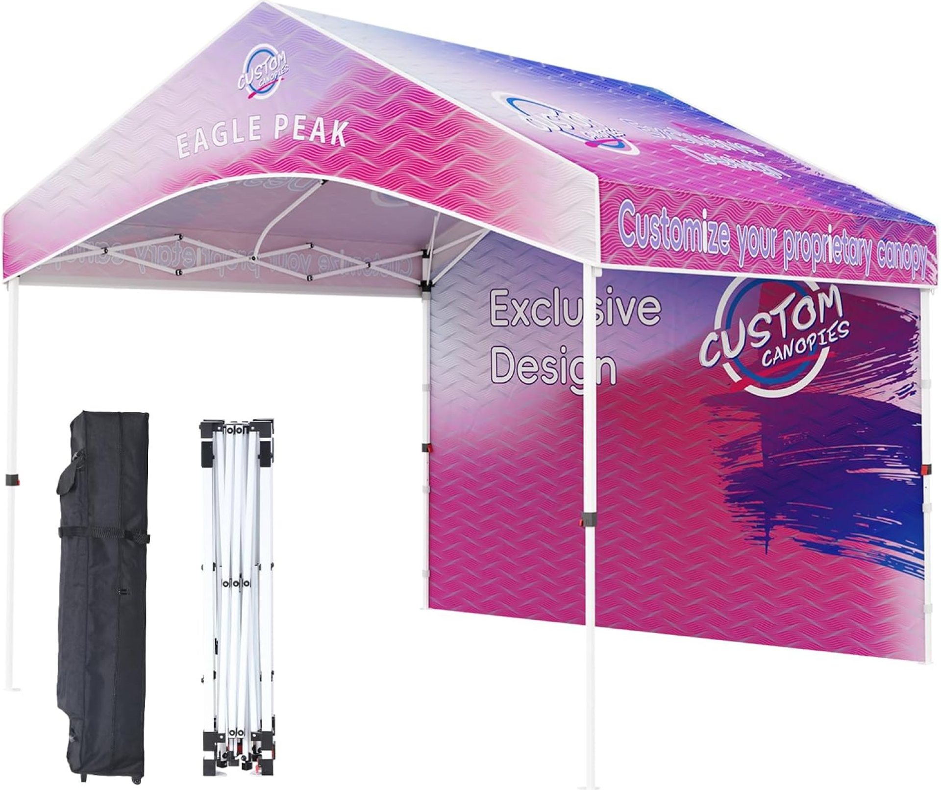 EAGLE PEAK 10×10 Alps Custom Commercial Canopy with 1 Wall Panel and Gable Roof, Pop Up Custom Canopy Tent with Logo, Vendor Branded with Logo for Events, Markets, and Tradeshows EAGLE PEAK 10×10 Alps Custom Commercial Canopy with 1 Wall Panel and Gable Roof, Pop Up Custom Canopy Tent with Logo, Vendor Branded with Logo for Events, Markets, and Tradeshows