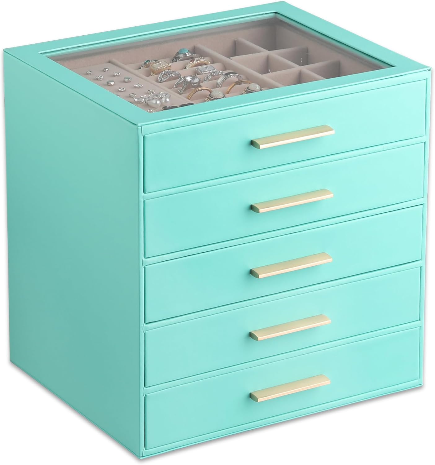 Frebeauty Clear Lid Jewelry Box,5-Layer Jewelry Organizer with Drawer,PU Leather Jewelry Organizers and Storage,Jewelry Boxes for Women,Jewelry Storage for Rings Earring Stud,Gift for Women(Turquoise) Frebeauty Clear Lid Jewelry Box,5-Layer Jewelry Organizer with Drawer,PU Leather Jewelry Organizers and Storage,Jewelry Boxes for Women,Jewelry Storage for Rings Earring Stud,Gift for Women(Turquoise)