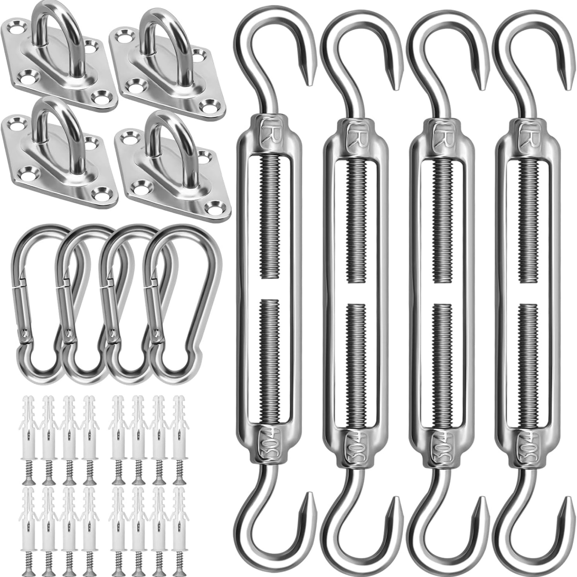 Sun Shade Sail Hardware Kit 6 Inch for Rectangle & Triangle Shade Sail Install, Stainless Steel ShadeSail Fixing Accessories for Outdoor Patio Canopy Garden, Heavy Duty Awning Attachment 44 Set Sun Shade Sail Hardware Kit 6 Inch for Rectangle & Triangle Shade Sail Install, Stainless Steel ShadeSail Fixing Accessories for Outdoor Patio Canopy Garden, Heavy Duty Awning Attachment 44 Set