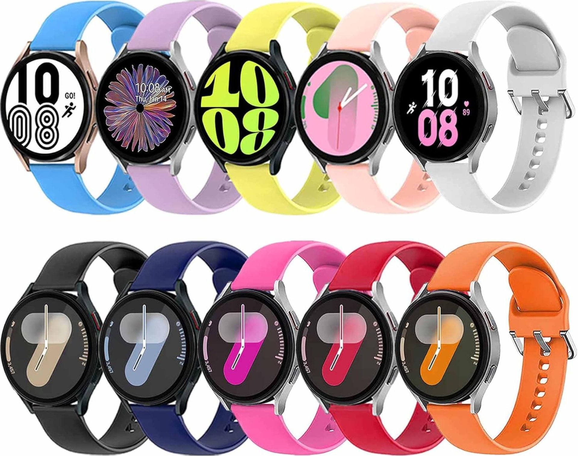 10 Pack Bands Compatible with Samsung Galaxy Watch 7/6/5/4 40mm 44mm/ Watch 6 Classic/Watch 5 Pro/Watch 4 Classic/Active 2 Band, 20mm Soft Silicone Sport Strap Wristbands for Women Men 10 Pack Bands Compatible with Samsung Galaxy Watch 7/6/5/4 40mm 44mm/ Watch 6 Classic/Watch 5 Pro/Watch 4 Classic/Active 2 Band, 20mm Soft Silicone Sport Strap Wristbands for Women Men