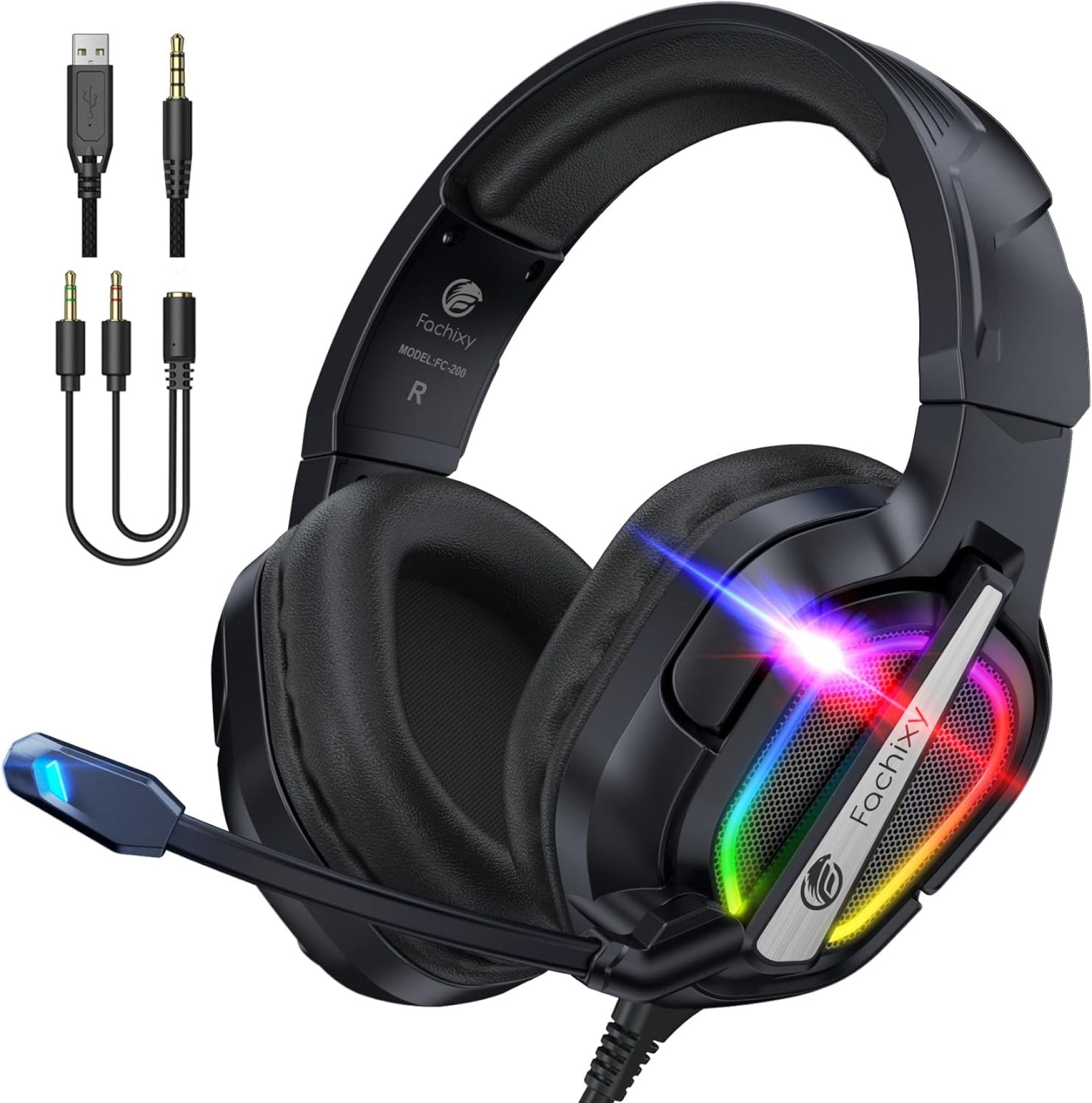 FC200 Foldable Gaming Headset for PS4, PS5, PC, Xbox, Switch – Wired Gaming Headphones with ENC Mic && RGB Light FC200 Foldable Gaming Headset for PS4, PS5, PC, Xbox, Switch – Wired Gaming Headphones with ENC Mic && RGB Light