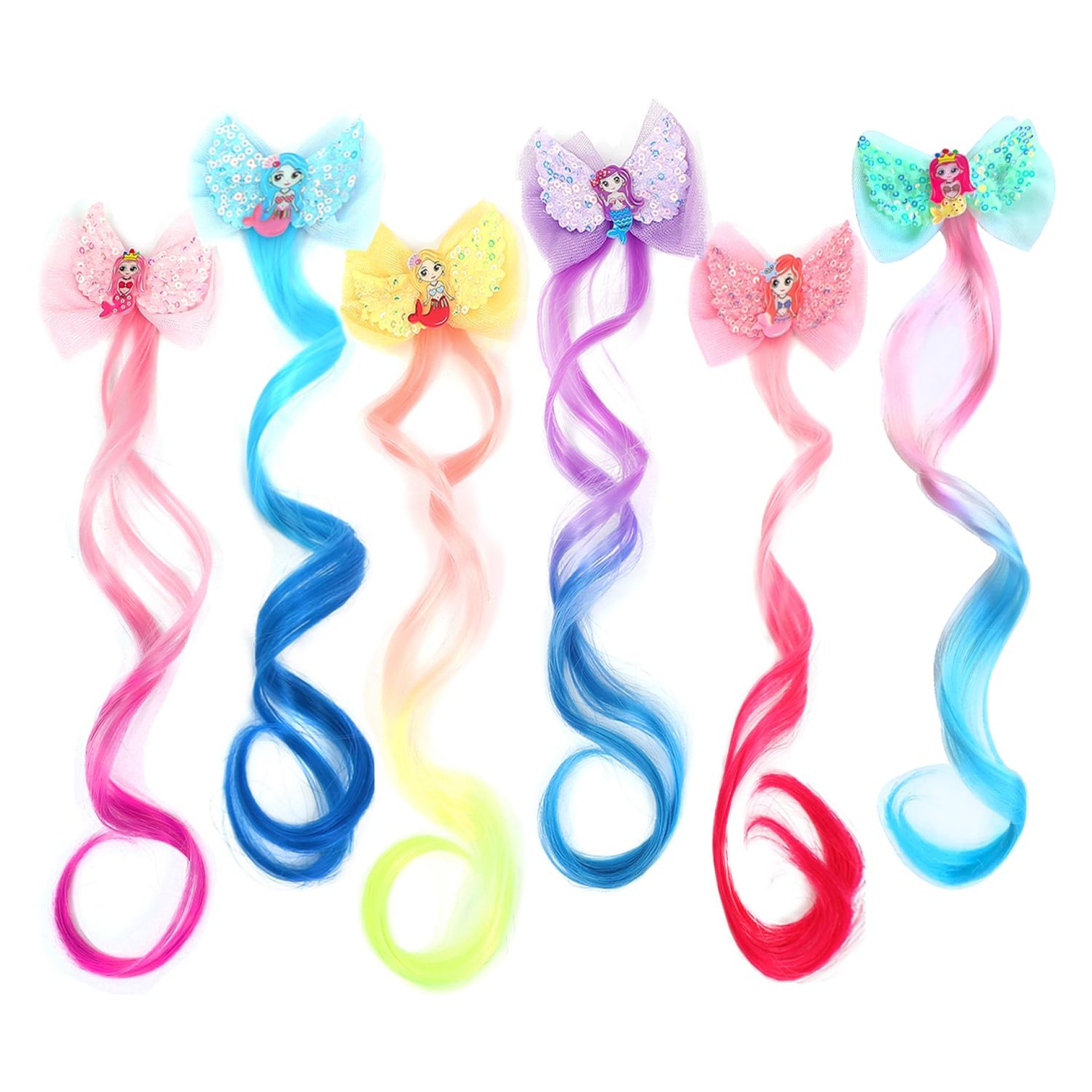 6-Colors Hair Bows Clips Hair Accessories For Girls Bows For Girls Braided Curly Gradient Color Wig 6-Colors Hair Bows Clips Hair Accessories For Girls Bows For Girls Braided Curly Gradient Color Wig