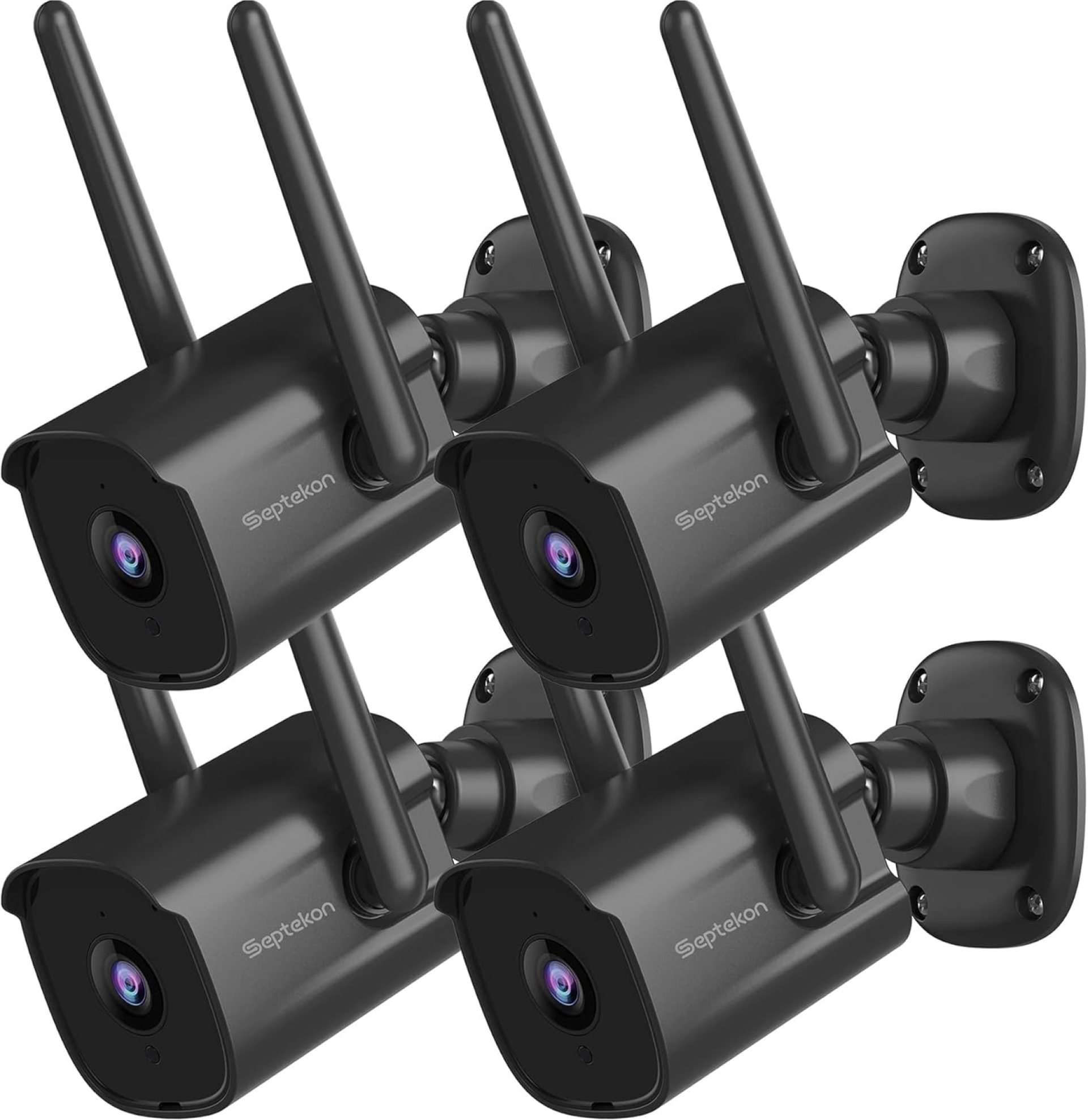 Septekon 2K Home Security Cameras 4 Pack, 2.4G Wired WiFi Security Camera Outdoor with Night Vision, Two-Way Audio, IP66, Motion Detection Alarm, Dual Antenna, Black Septekon 2K Home Security Cameras 4 Pack, 2.4G Wired WiFi Security Camera Outdoor with Night Vision, Two-Way Audio, IP66, Motion Detection Alarm, Dual Antenna, Black