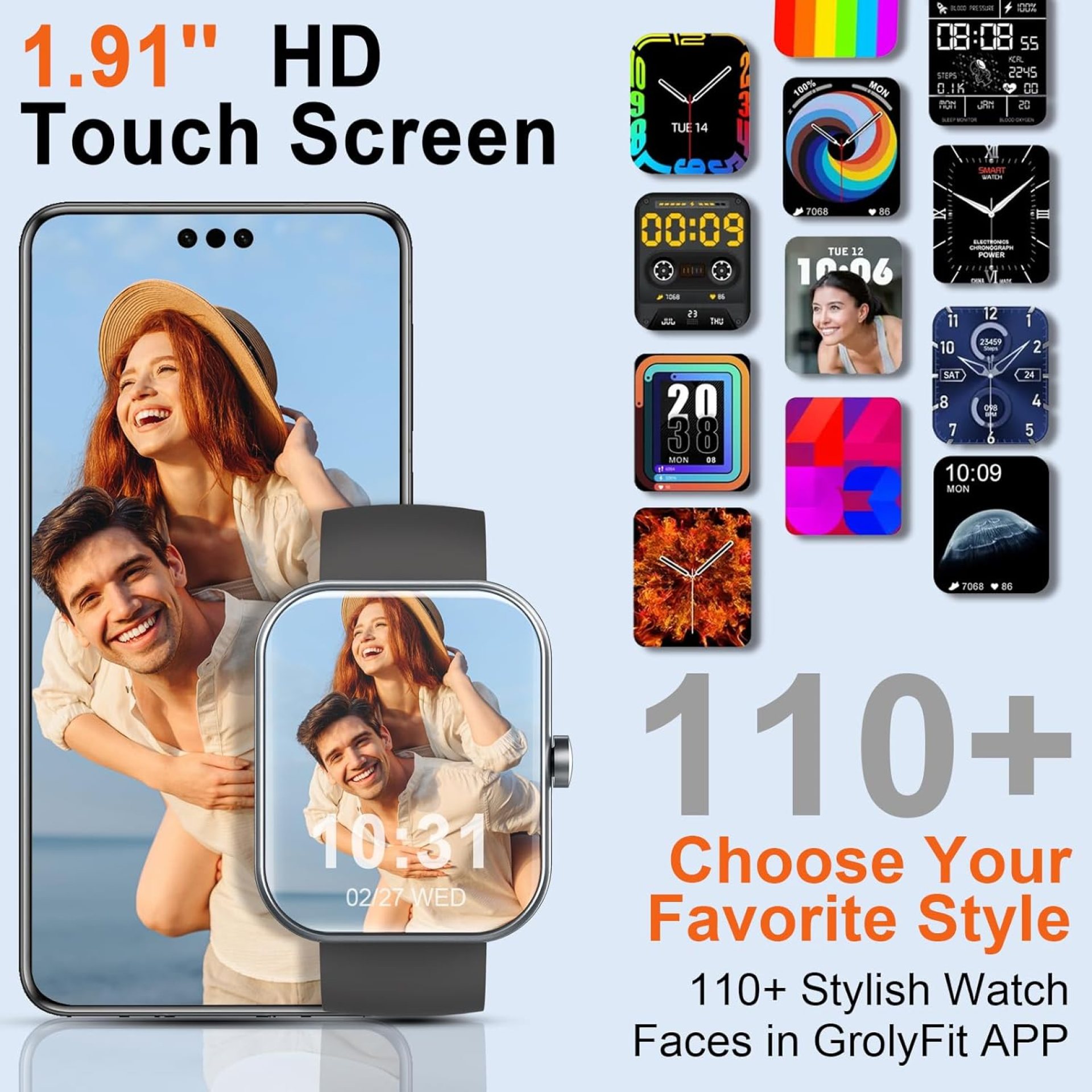 Smart Watch(Answer/Make Calls), 1.91″ Smartwatches for Men Women, Fitness Tracker with 110+ Sport Modes, IP68 Waterproof, Heart Rate/Sleep/Spo2 Monitor, Pedometer, Activity Tracker for Android iOS Smart Watch(Answer/Make Calls), 1.91″ Smartwatches for Men Women, Fitness Tracker with 110+ Sport Modes, IP68 Waterproof, Heart Rate/Sleep/Spo2 Monitor, Pedometer, Activity Tracker for Android iOS