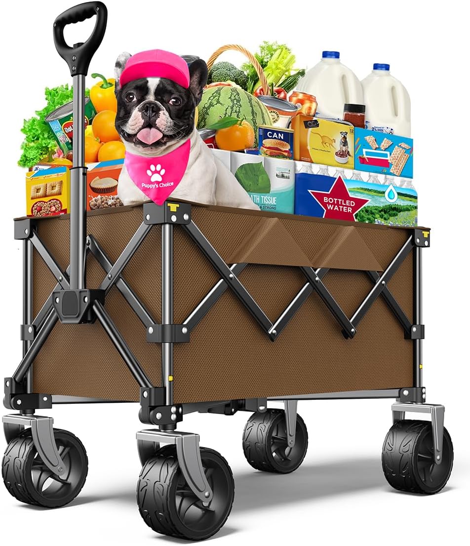 Beach Wagon,CollapsibleWagon 220lbs with Big Wheels Foldable Wagon Carts,Portable Utility for Garden Grocery Sports Camping All Terrain-Khaki Beach Wagon,CollapsibleWagon 220lbs with Big Wheels Foldable Wagon Carts,Portable Utility for Garden Grocery Sports Camping All Terrain-Khaki