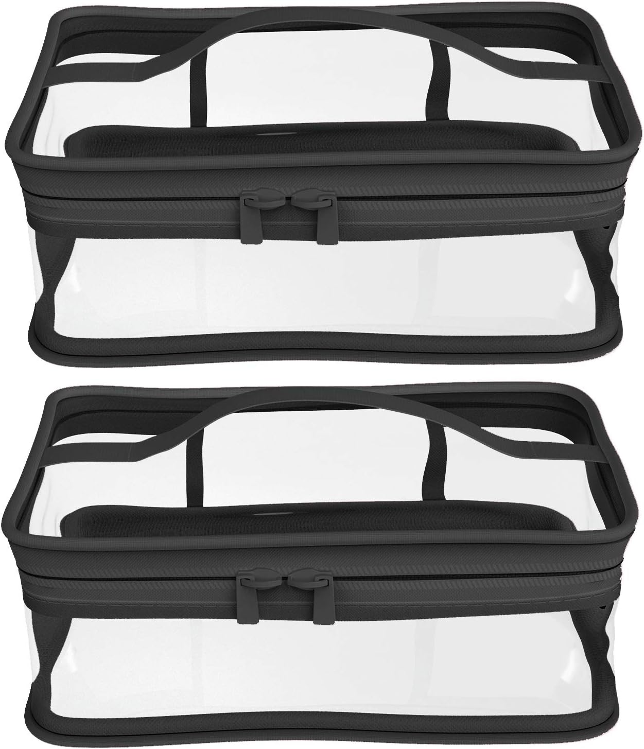 Black Transparent Cosmetic Bag Waterproof Handbag Portable Travel Work Make Up Kit Double Zipper Storage Bag, 2 PCS Black Transparent Cosmetic Bag Waterproof Handbag Portable Travel Work Make Up Kit Double Zipper Storage Bag, 2 PCS