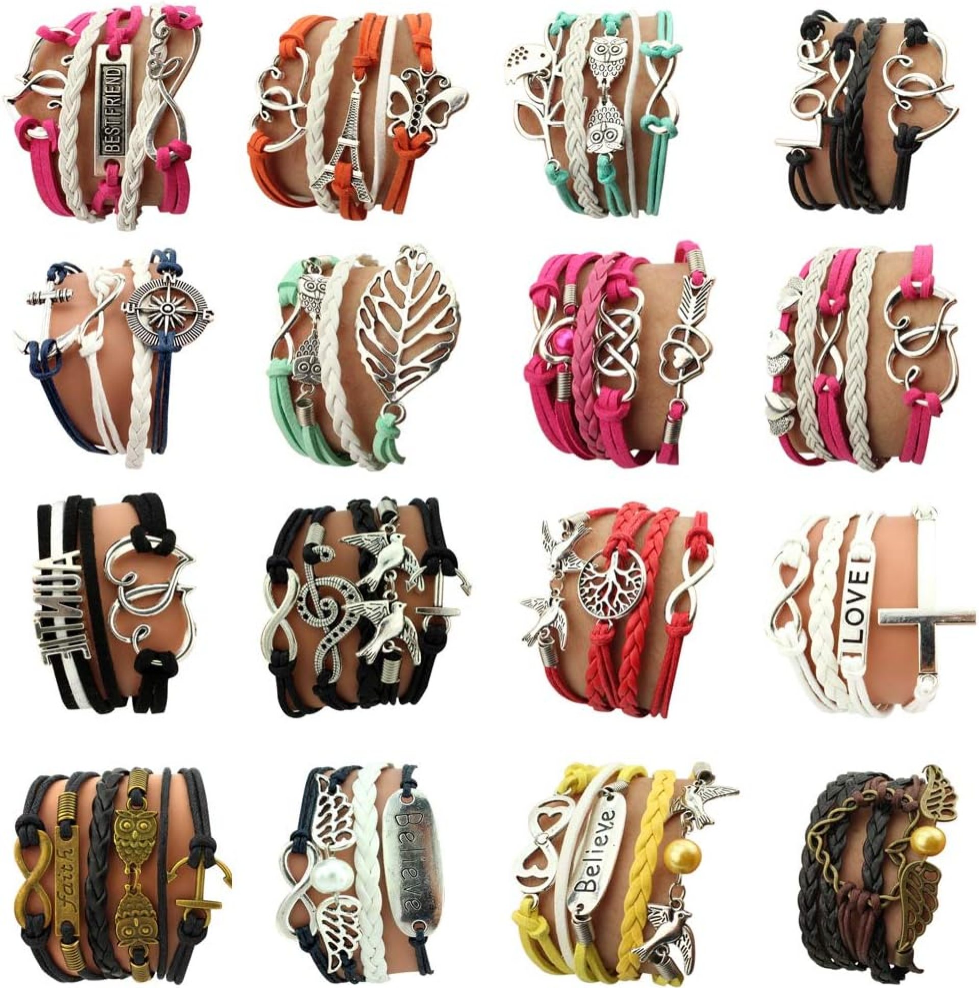 16pcs Handmade Braided Multi Layers Vintage Woven Rope Woven Leather Alloy Owl Infinity Wrap Bangle Bracelets by OUR SUPER DEALS 16pcs Handmade Braided Multi Layers Vintage Woven Rope Woven Leather Alloy Owl Infinity Wrap Bangle Bracelets by OUR SUPER DEALS