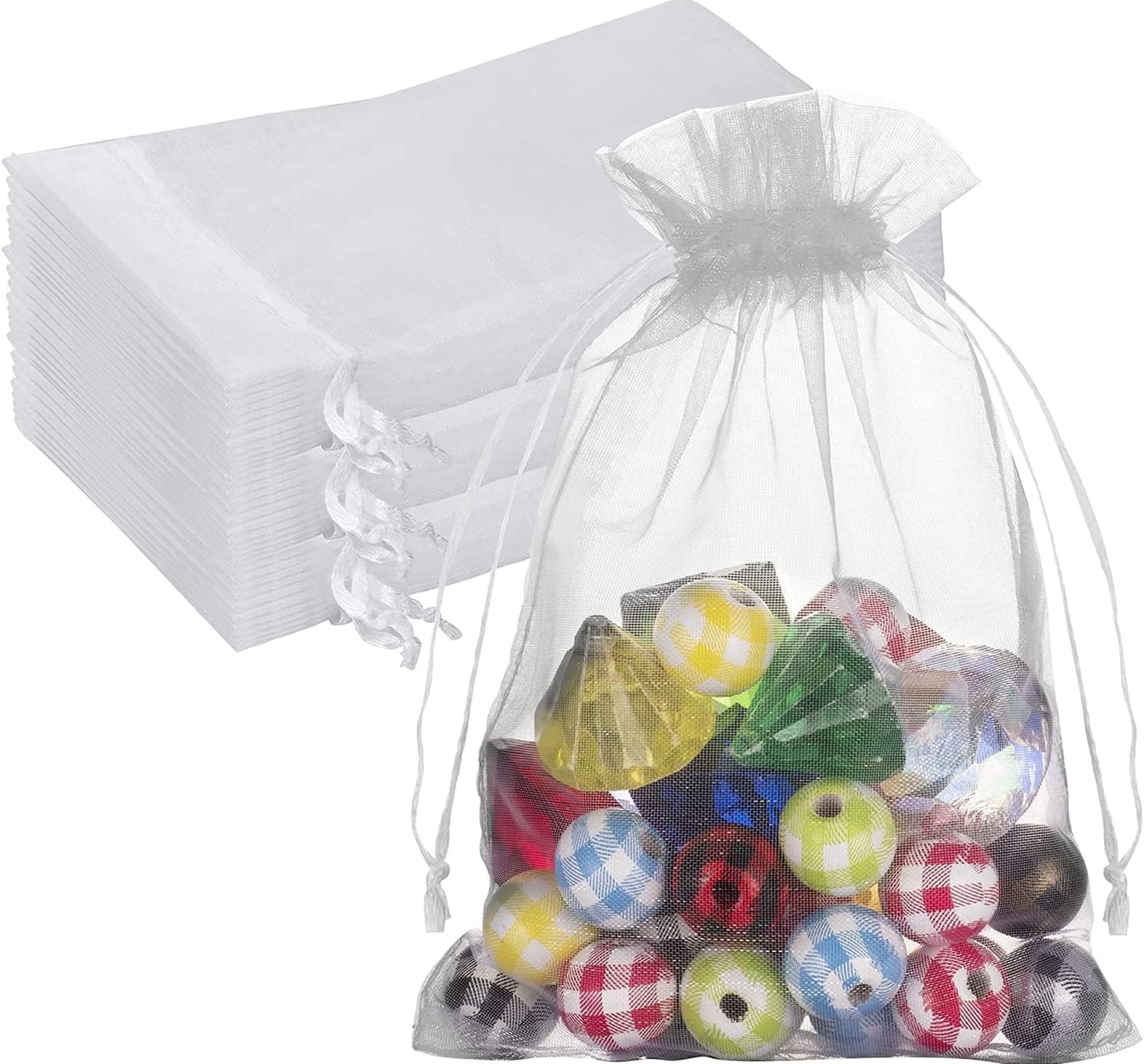 100 Premium Sheer Organza Bags, White Wedding Favor Bags with Drawstring, 5×7 inches Jewelry Gift Bags for Party, Festival, Makeup 100 Premium Sheer Organza Bags, White Wedding Favor Bags with Drawstring, 5×7 inches Jewelry Gift Bags for Party, Festival, Makeup