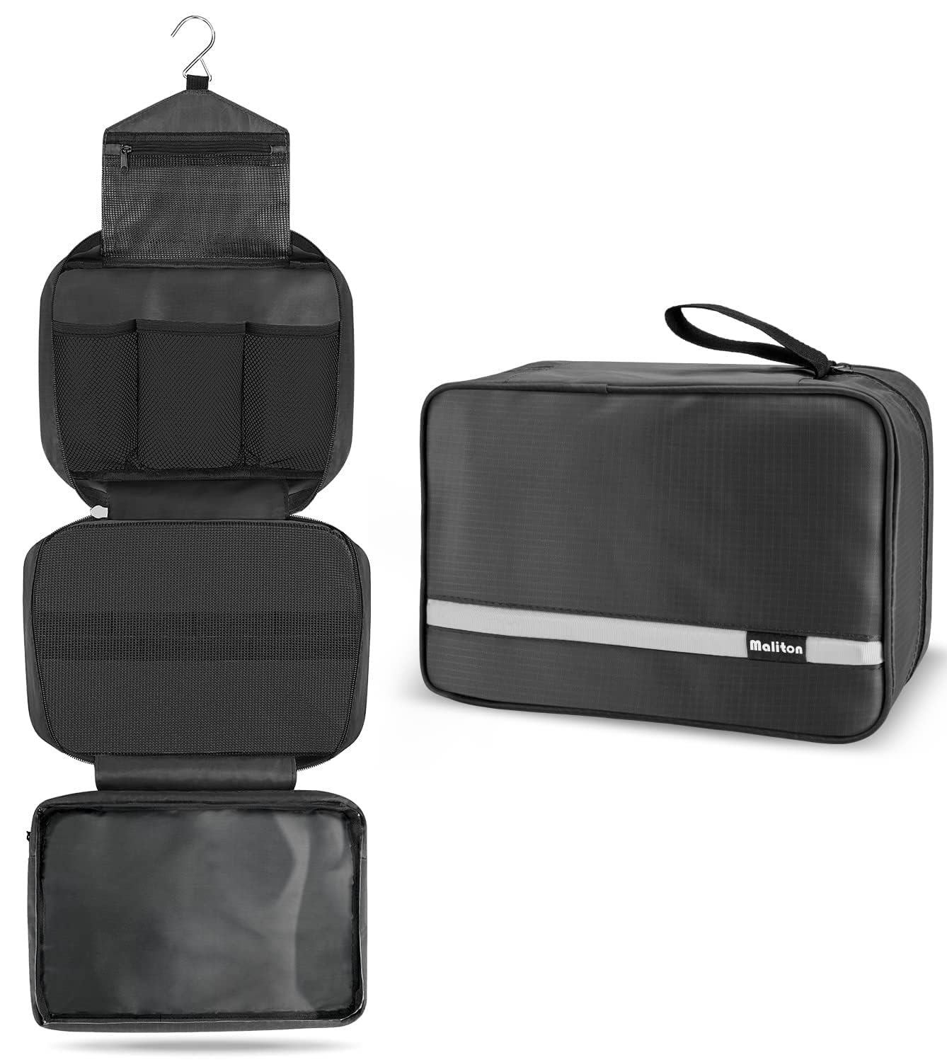 Maliton Toiletry Bag for Men & Women | Large for Traveling | Hanging Compact Hygiene Bag with 4 Compartments | Waterproof Bathroom Shower Bag (Black) Maliton Toiletry Bag for Men & Women | Large for Traveling | Hanging Compact Hygiene Bag with 4 Compartments | Waterproof Bathroom Shower Bag (Black)