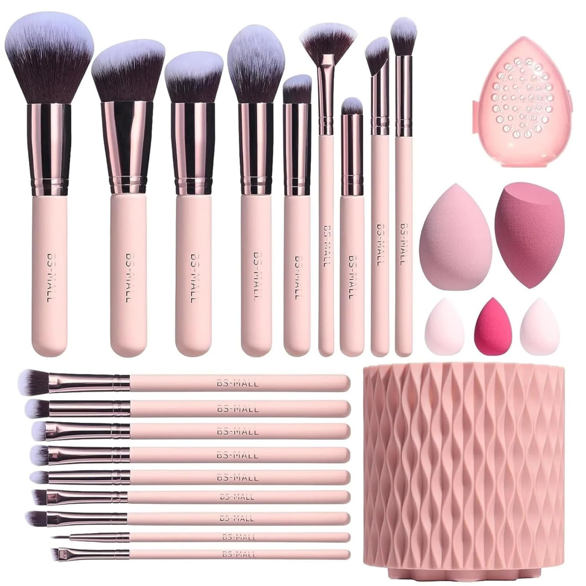 BS-MALL Makeup Brushes Premium Synthetic Foundation Powder Concealers Eye Shadows 18 Pcs Brush Set with 5 sponge & Holder Sponge Case (A-Pink) BS-MALL Makeup Brushes Premium Synthetic Foundation Powder Concealers Eye Shadows 18 Pcs Brush Set with 5 sponge & Holder Sponge Case (A-Pink)