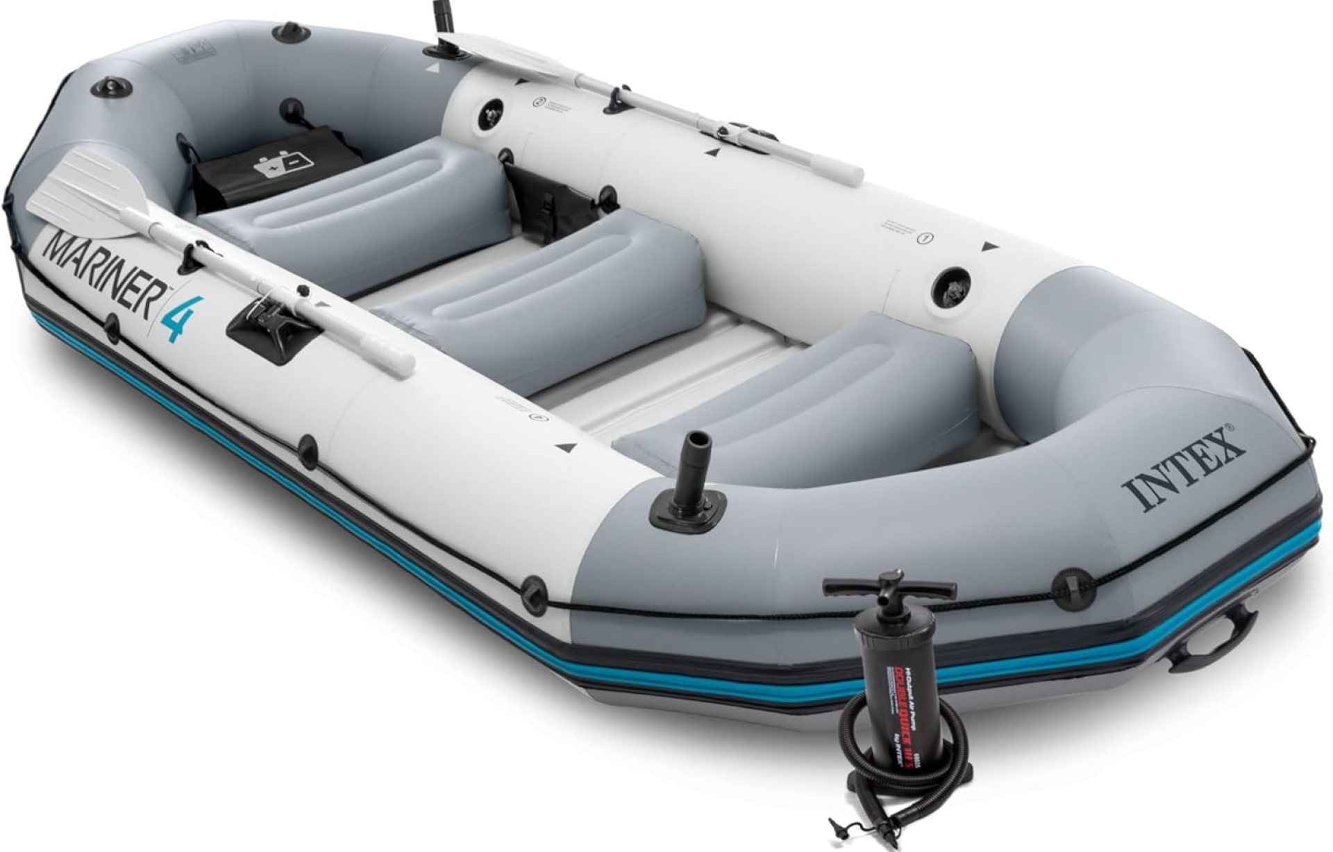 INTEX 68373EP Mariner 3 Inflatable Boat Set: Includes Deluxe 54in Boat Oars and High-Output Pump – Wear-Resistant Keel – Removable Fishing Rod Holders – 3-Person – 880lb Weight Capacity INTEX 68373EP Mariner 3 Inflatable Boat Set: Includes Deluxe 54in Boat Oars and High-Output Pump – Wear-Resistant Keel – Removable Fishing Rod Holders – 3-Person – 880lb Weight Capacity